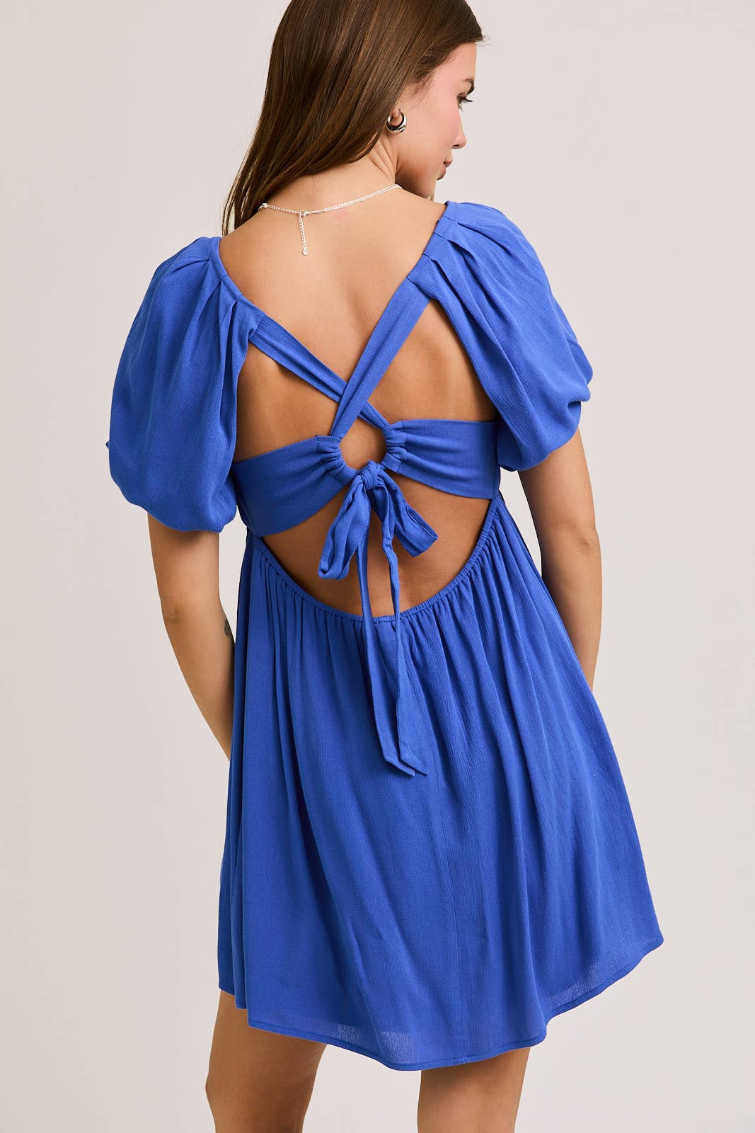 LE LIS - PUFF SLEEVE MINI DOLL DRESS WITH PLEATED DETAIL