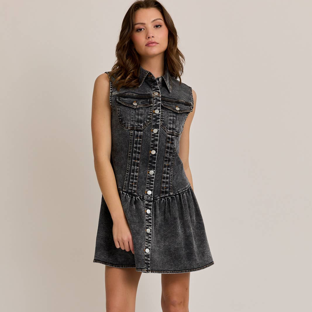 LE LIS - SLEEVELESS MINI DRESS IN DENIM FABRIC