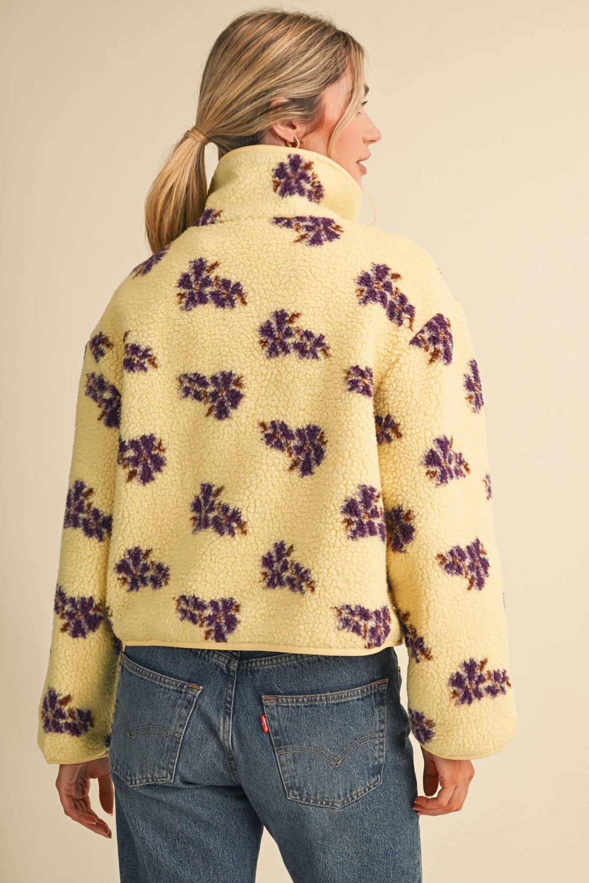 &MERCI - FLORAL FAUX SHERPA JACKET WITH PIPING MJK5115