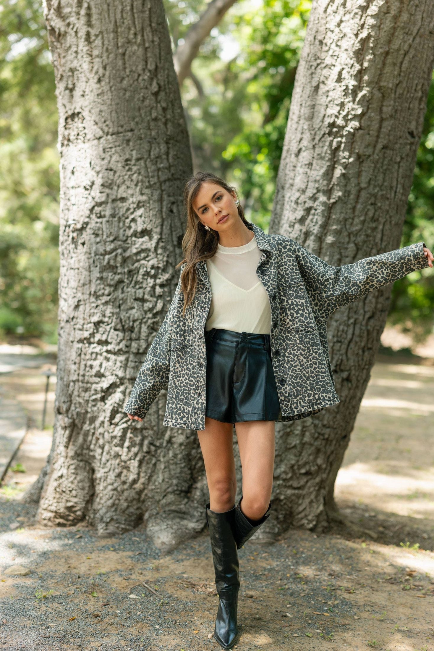 MIOU MUSE - J4027 LEOPARD PRINT STRETCH SHACKET