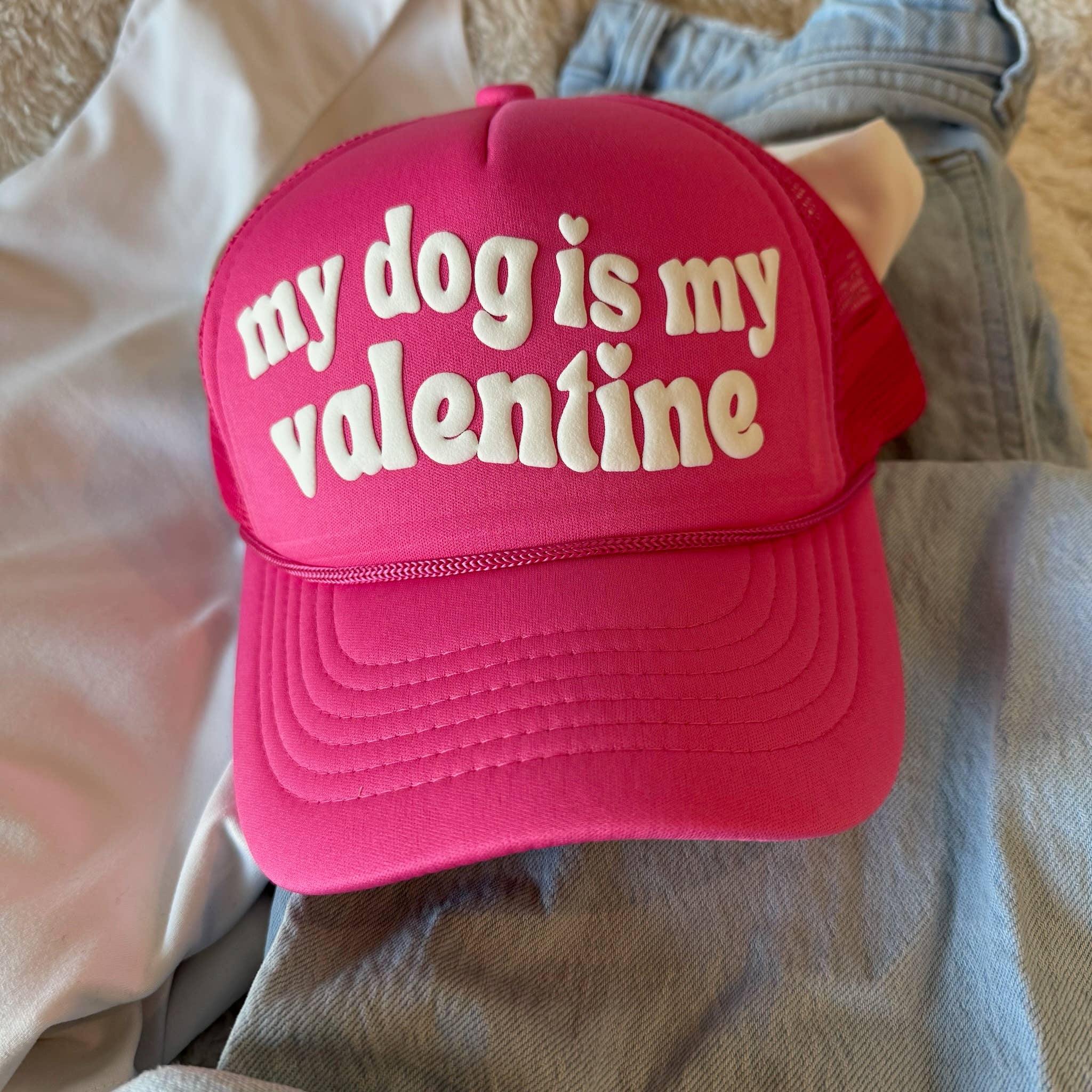 Malibu and Mint - My Dog is My Valentine Hot Pink Valentine's Day Hat