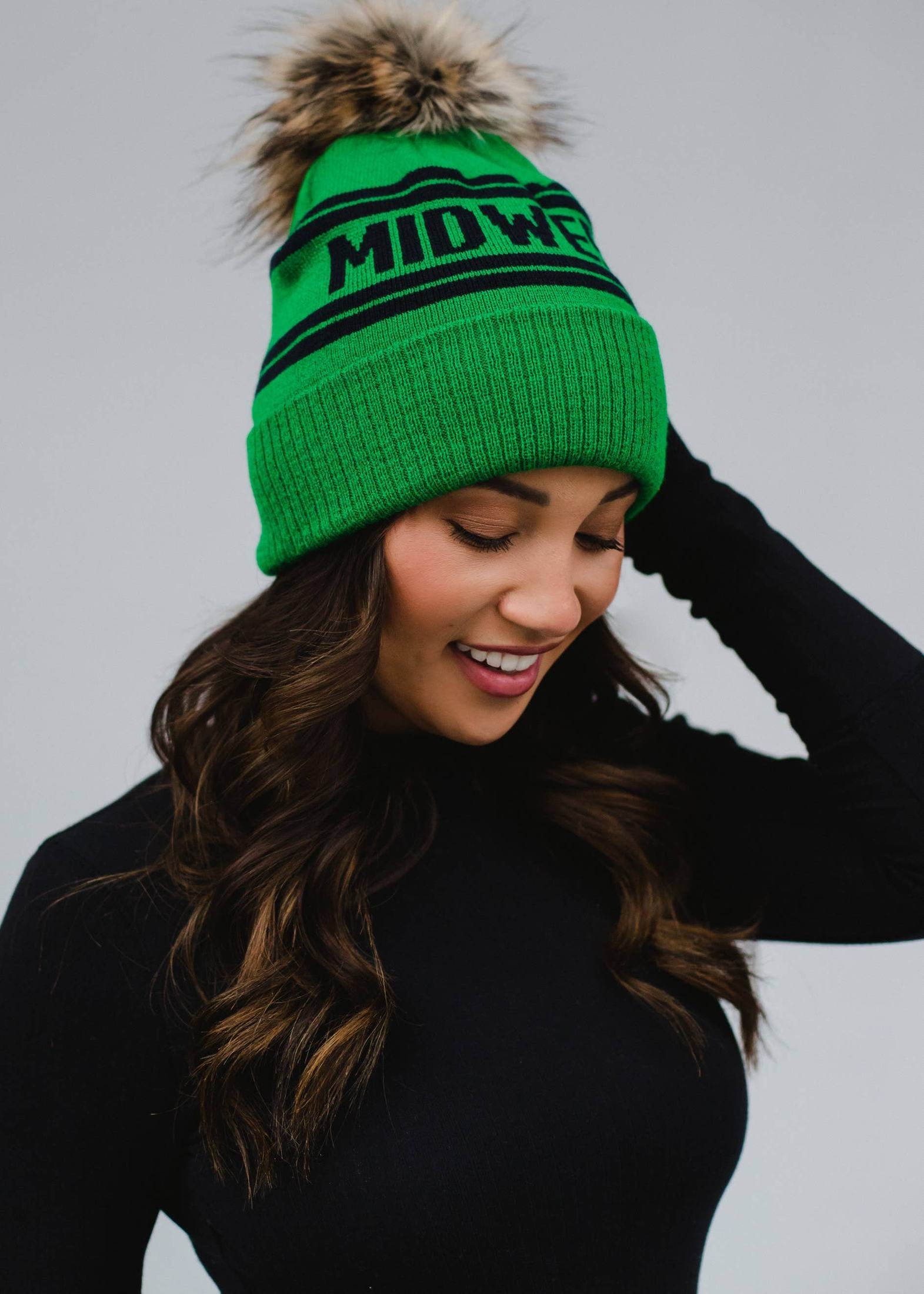 'Midwest' Pom Hat - Green & Navy Hats + Bandanas