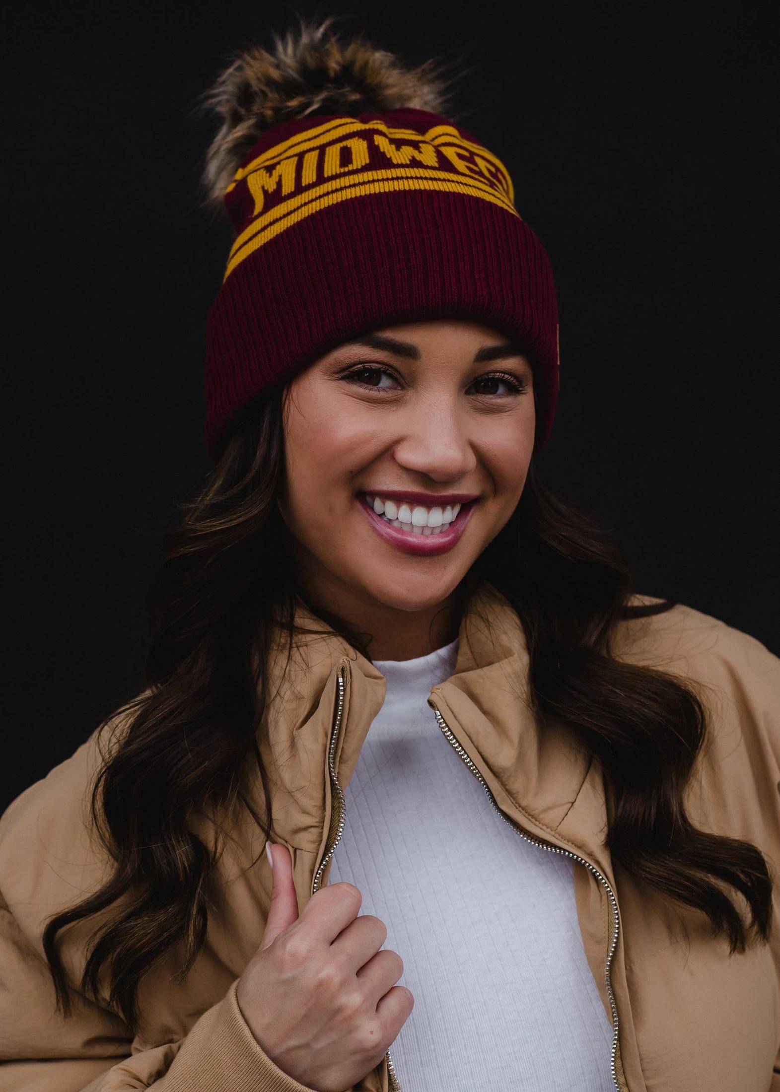 'Midwest' Pom Hat - Maroon & Gold Hats + Bandanas