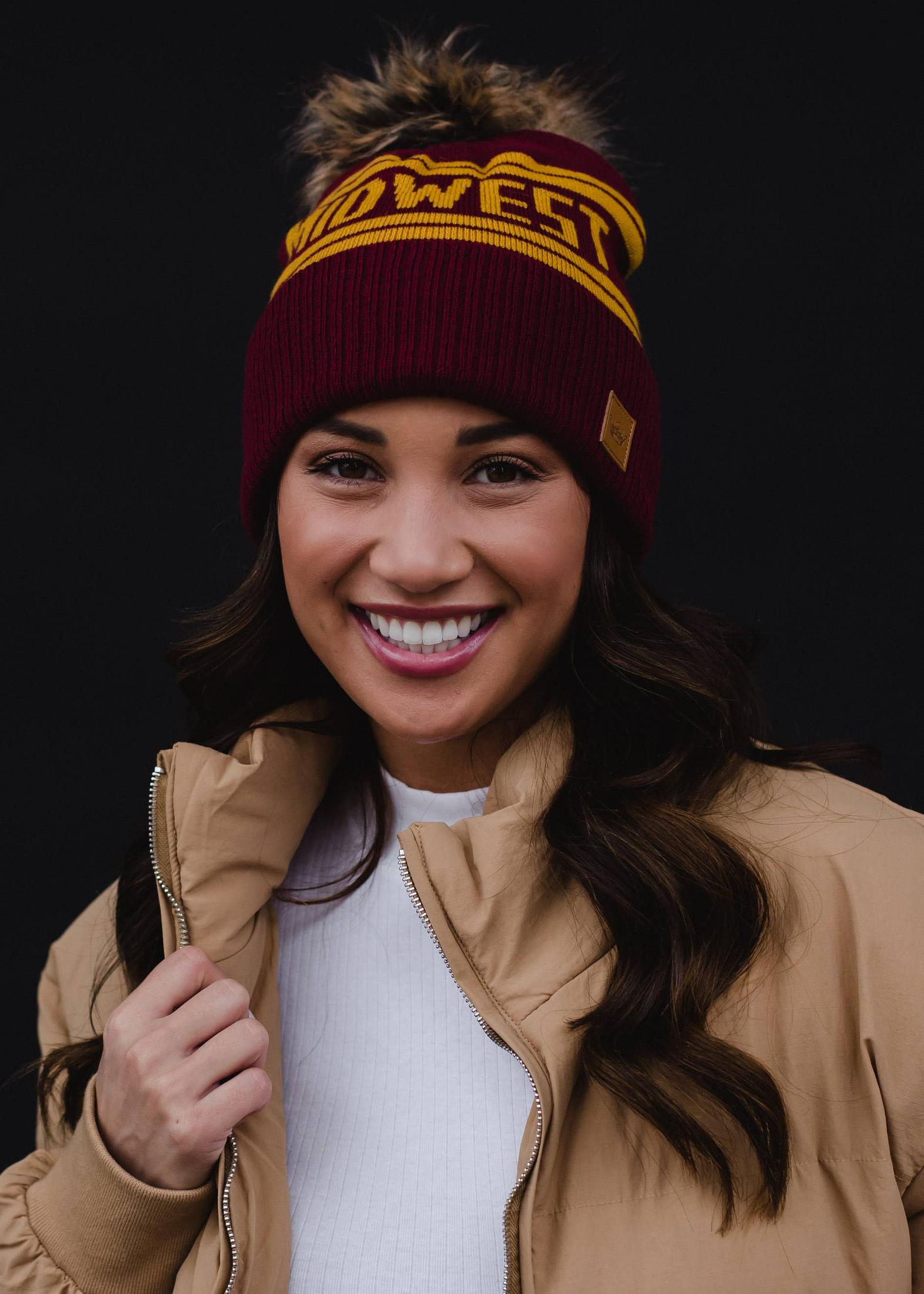 'Midwest' Pom Hat - Maroon & Gold Hats + Bandanas