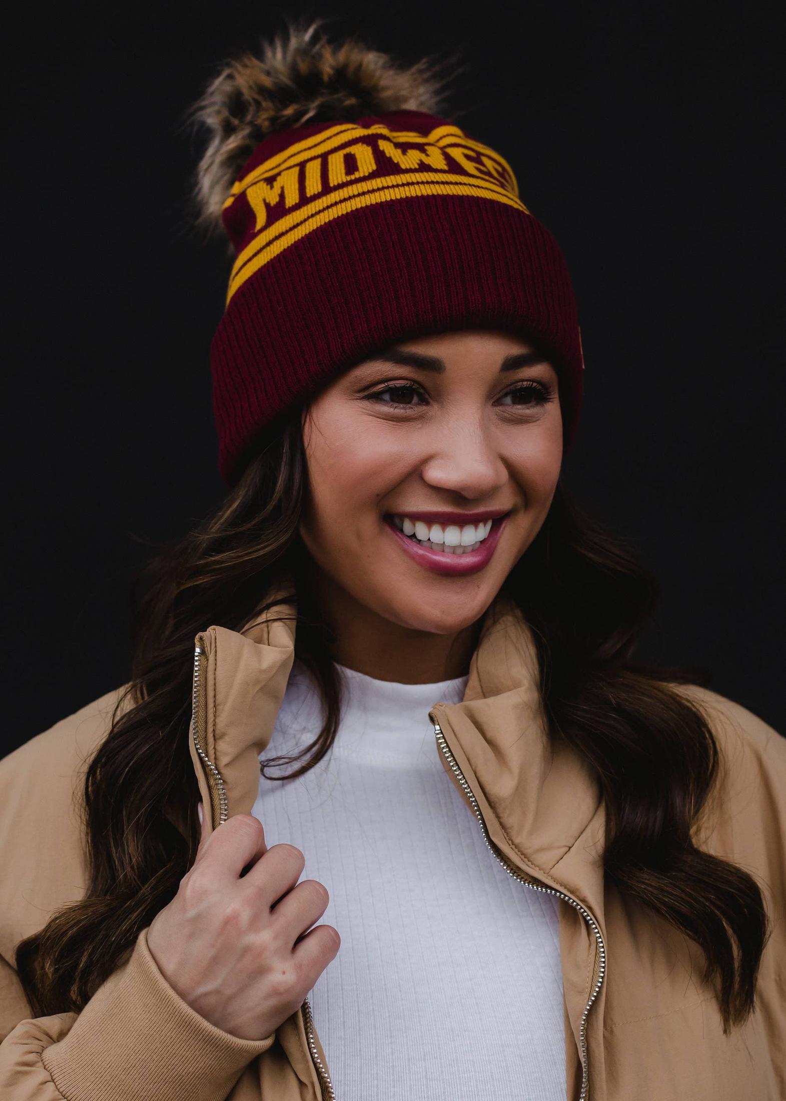 'Midwest' Pom Hat - Maroon & Gold Hats + Bandanas