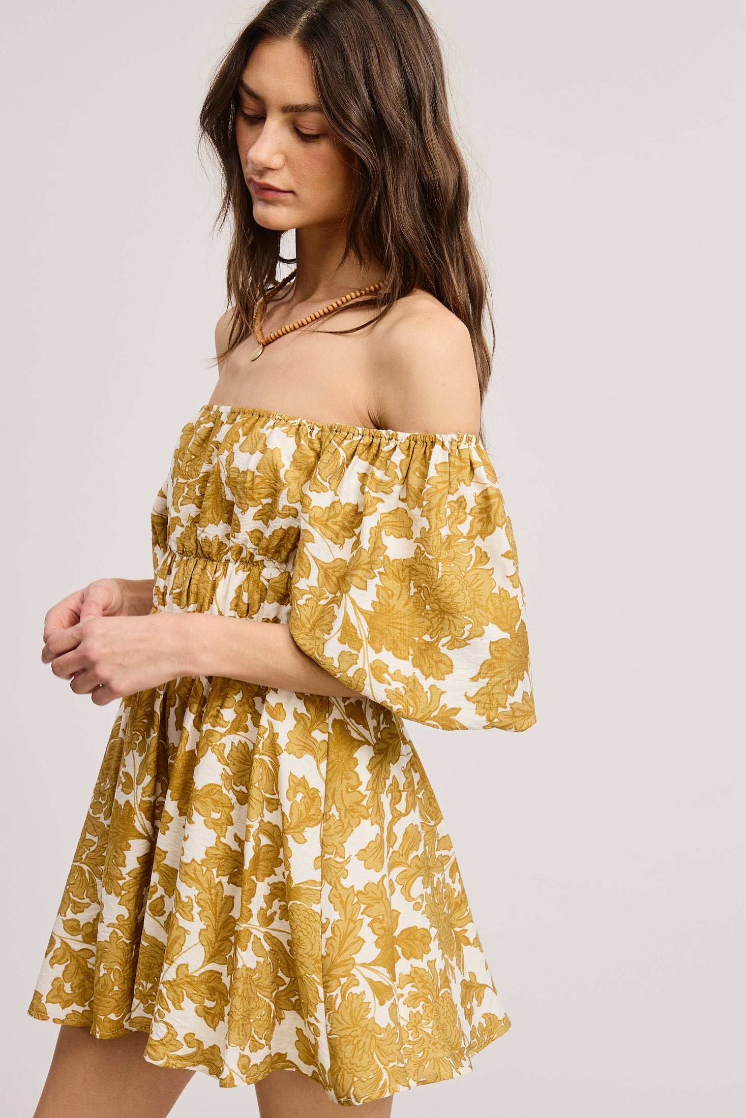 Mimosa - Floral Print Linen Mini Dress with Puff Sleeves