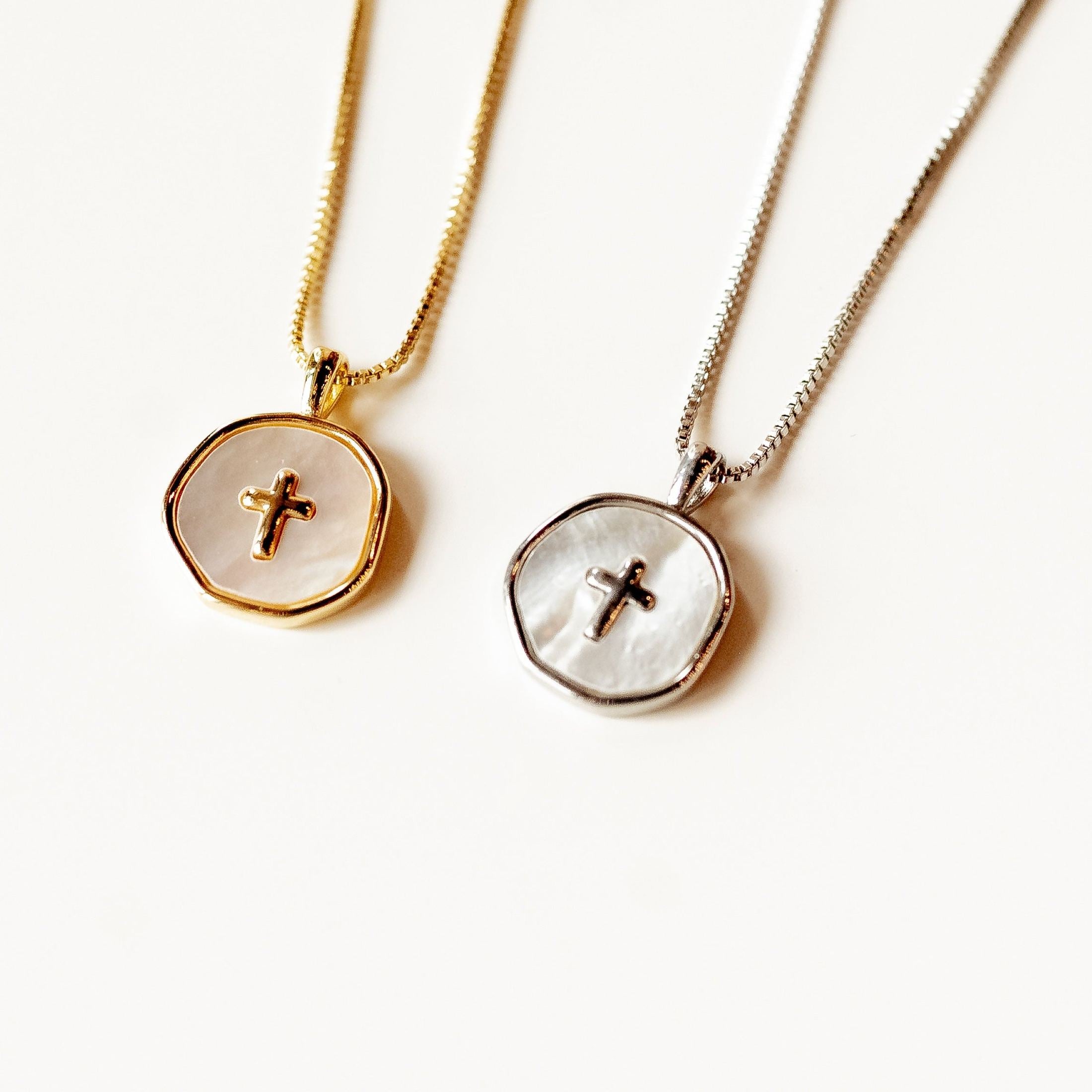 Mother of Pearl Mini Cross Necklace Necklaces