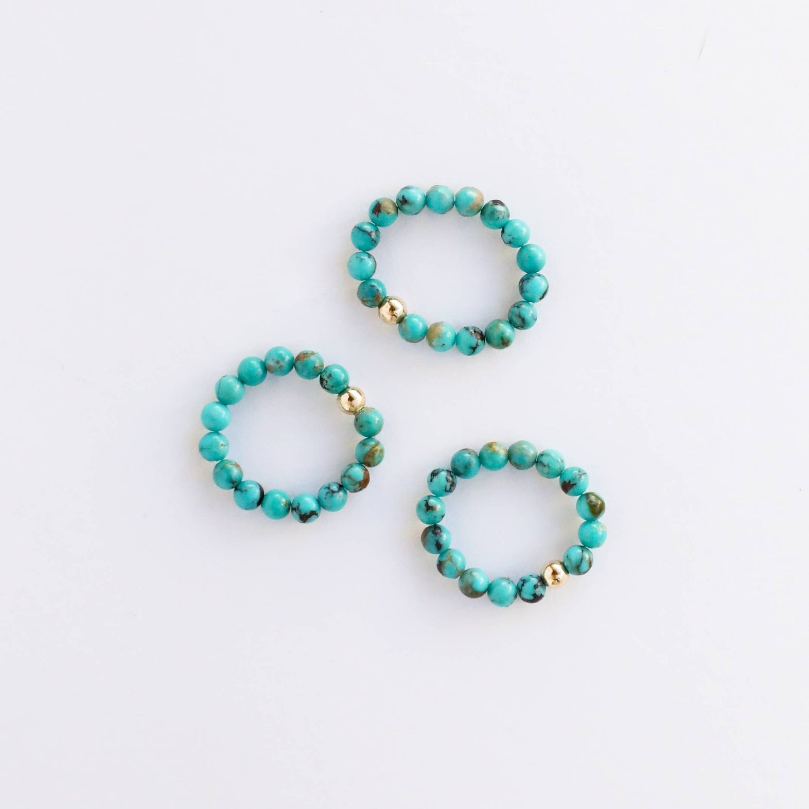 Natural Turquoise + 14k GF Beaded Stretch Ring Rings