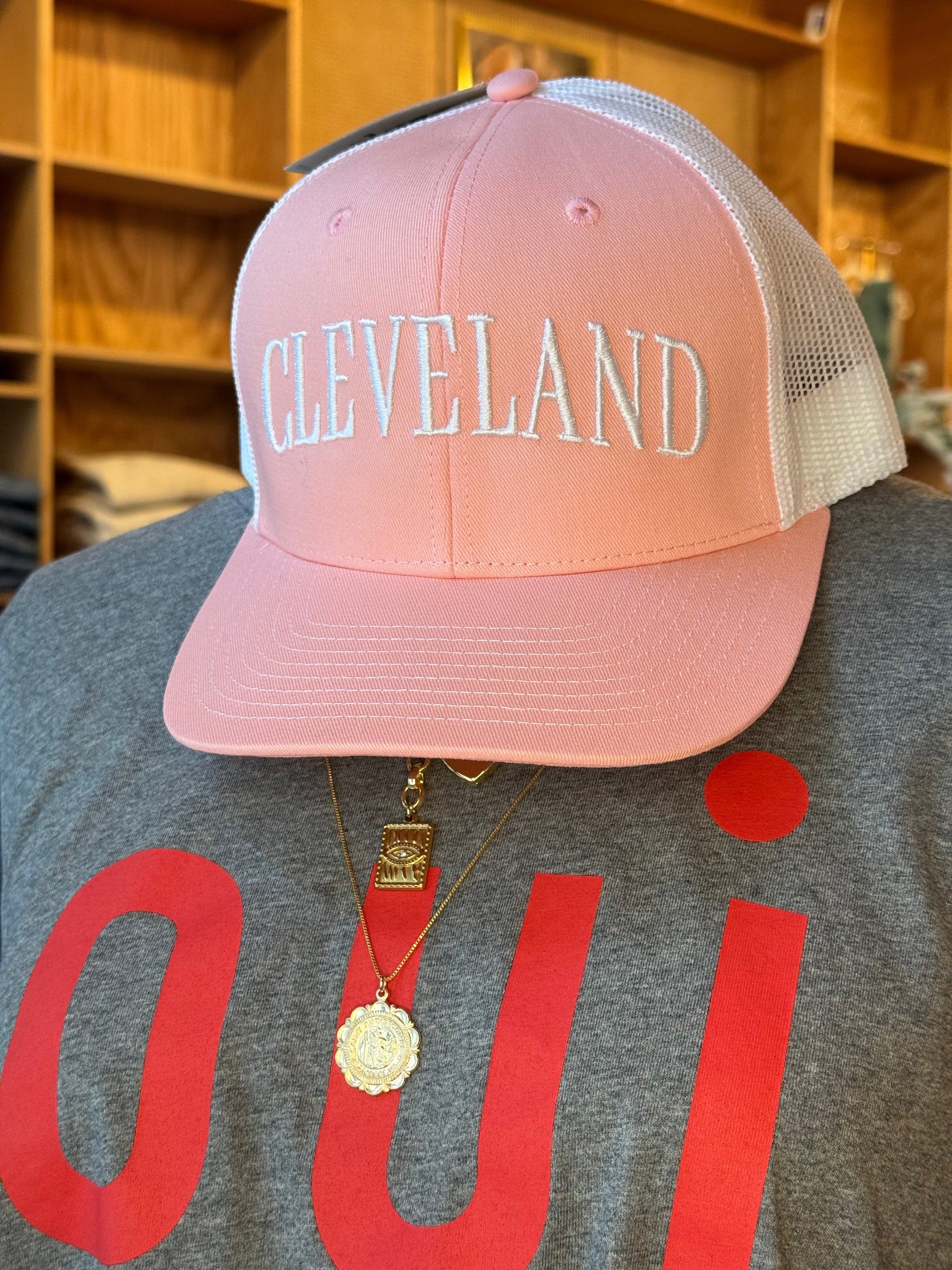 Pink Cleveland Trucker Hat Hats + Bandanas