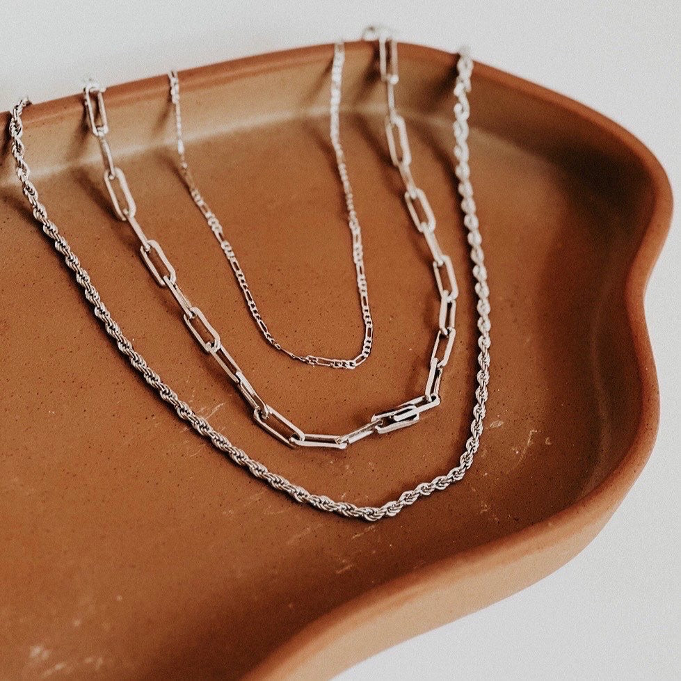 Rhodium Filled Petite Figaro Chain Necklaces