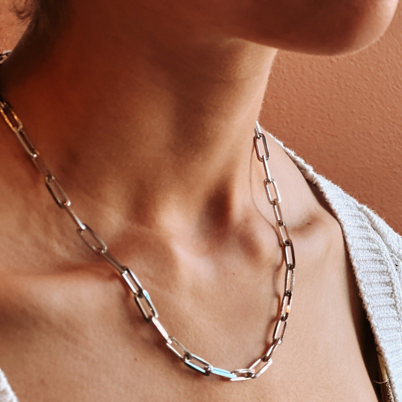 Rhodium Filled Petite Paperclip Chain Necklaces