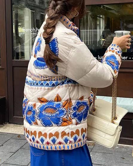 Rosa Clothing - Fashion Floral Positioning Prints Quilted Jacket