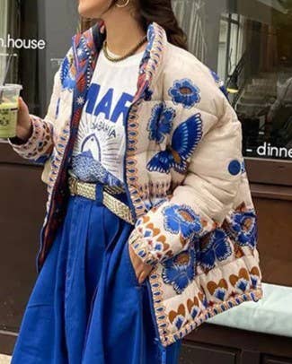 Rosa Clothing - Fashion Floral Positioning Prints Quilted Jacket