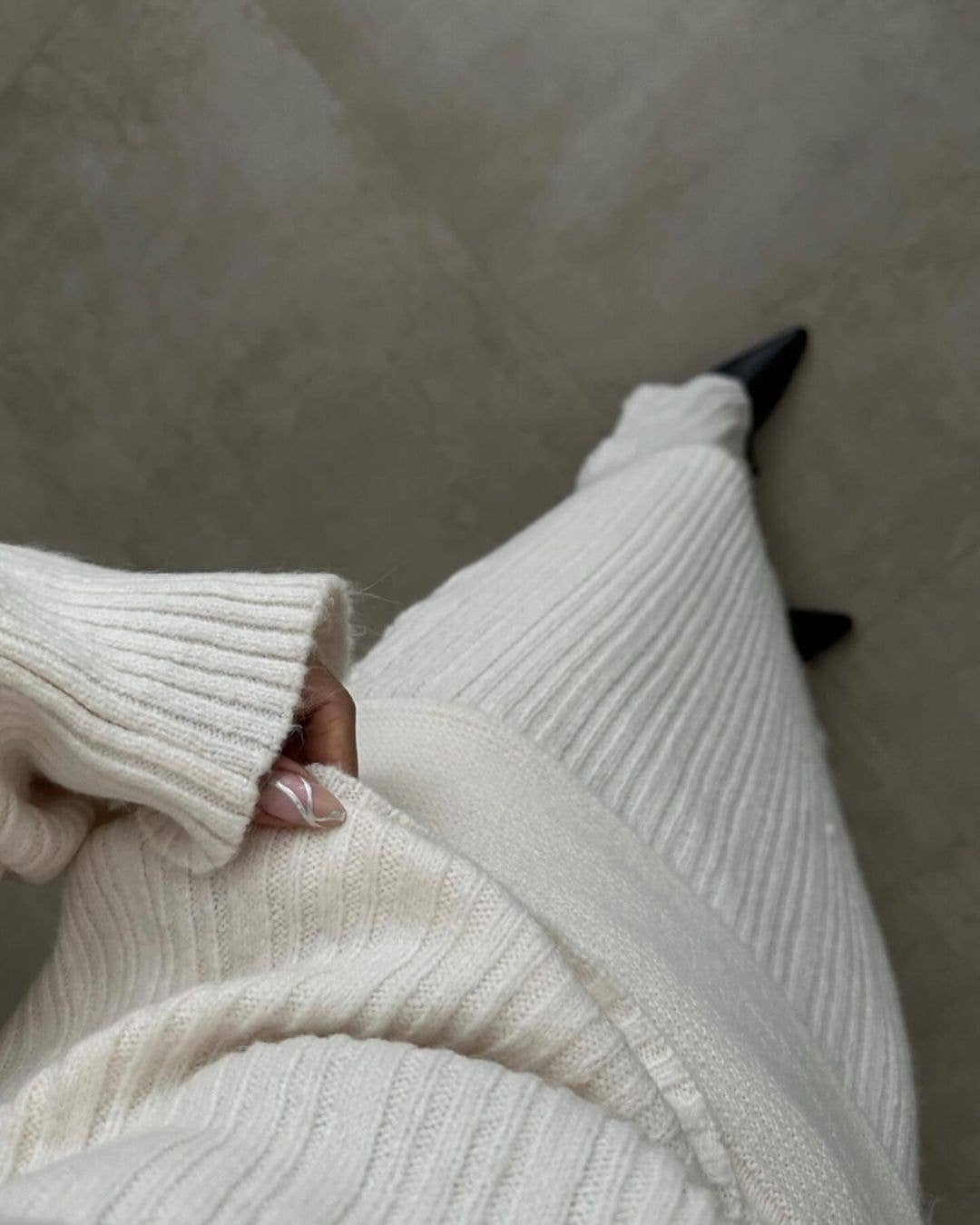 Rosa Clothing - Ribbed Knit Off Shoulder Sweater Stretch Maxi Skirt Set