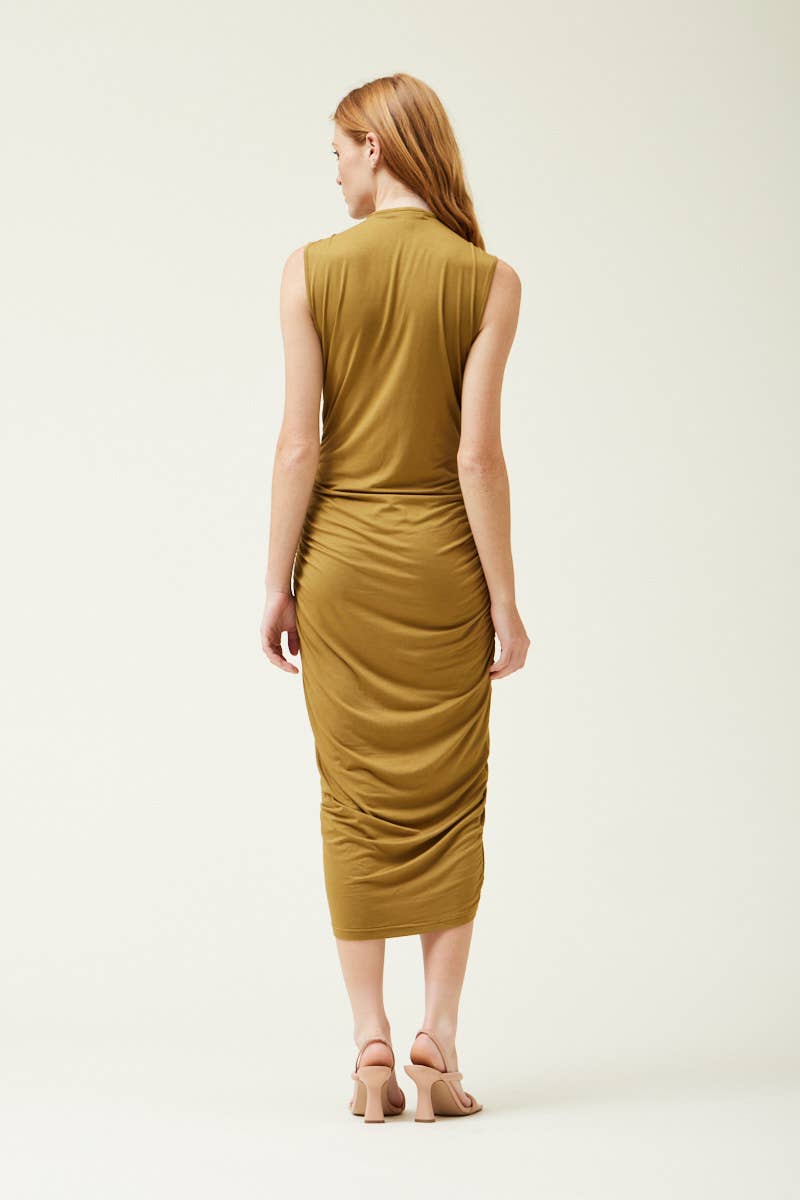 SOFT JERSEY SHIRRING MIDI DRESS Dresses + Jumpsuits