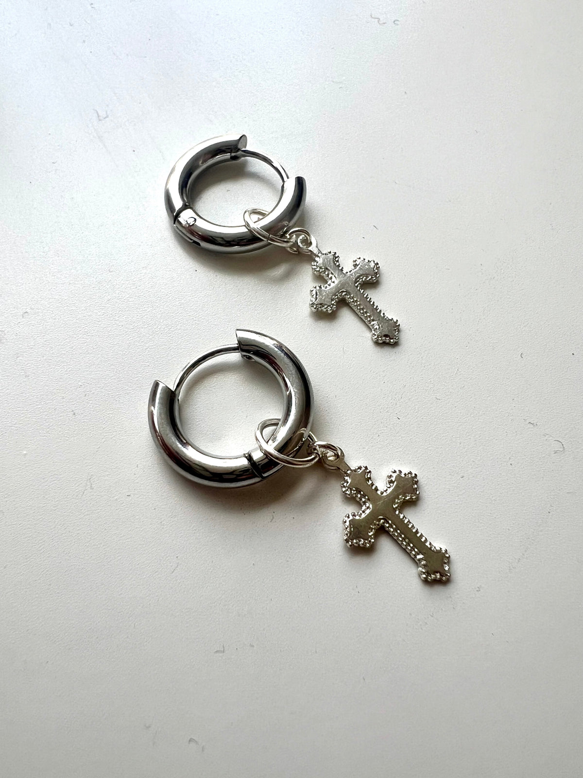Silver Cross Hoops Earrings