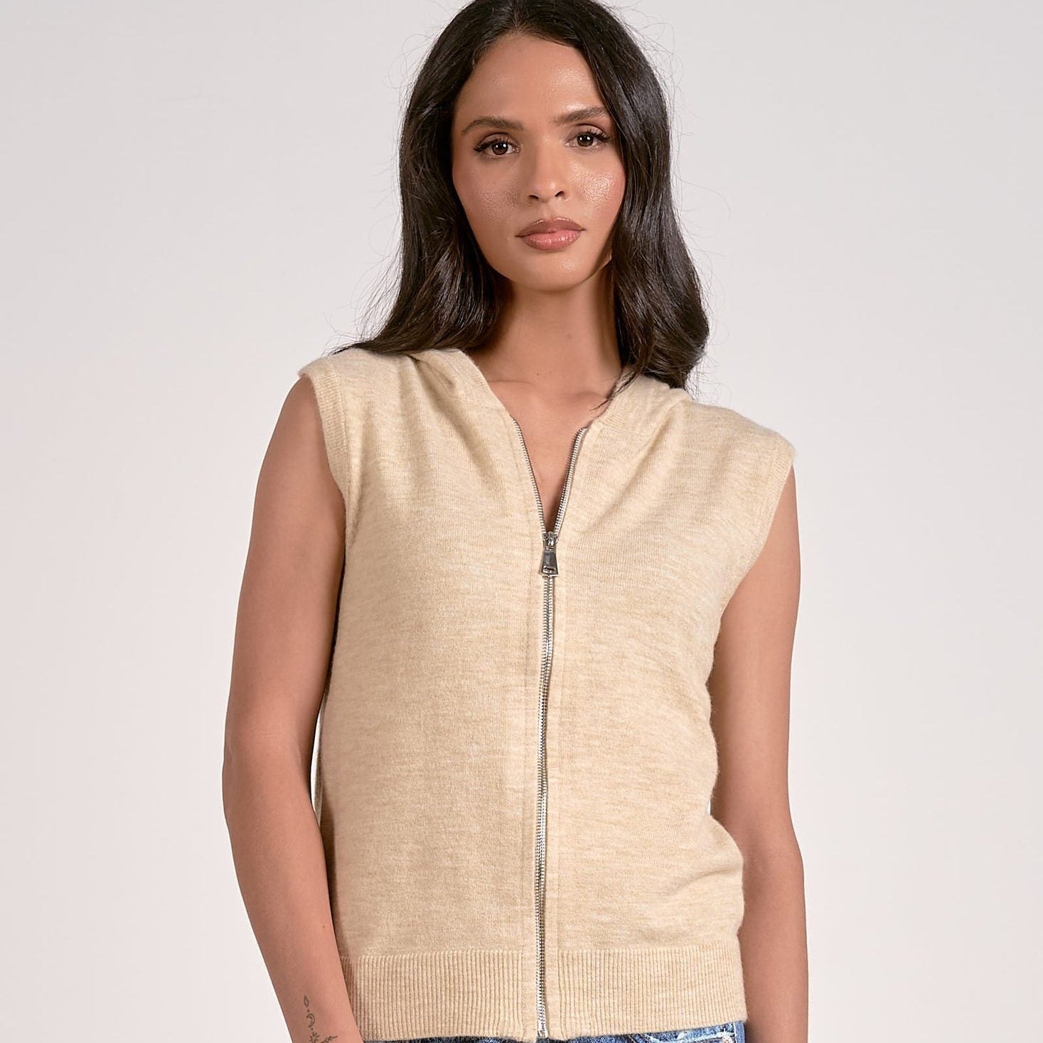 Sleeveless Zip Hoodie Tops