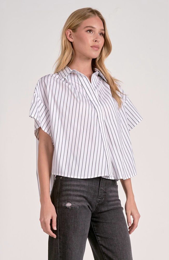 Striped Crop Button Down Top Tops