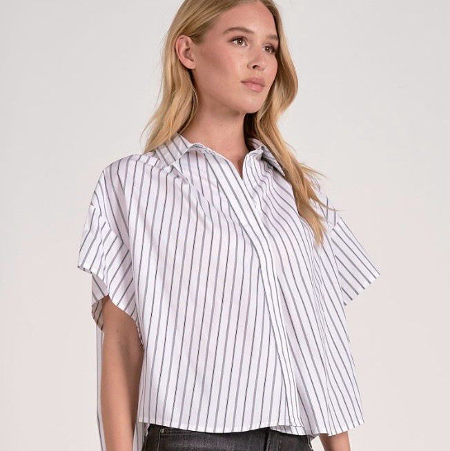Striped Crop Button Down Top Tops