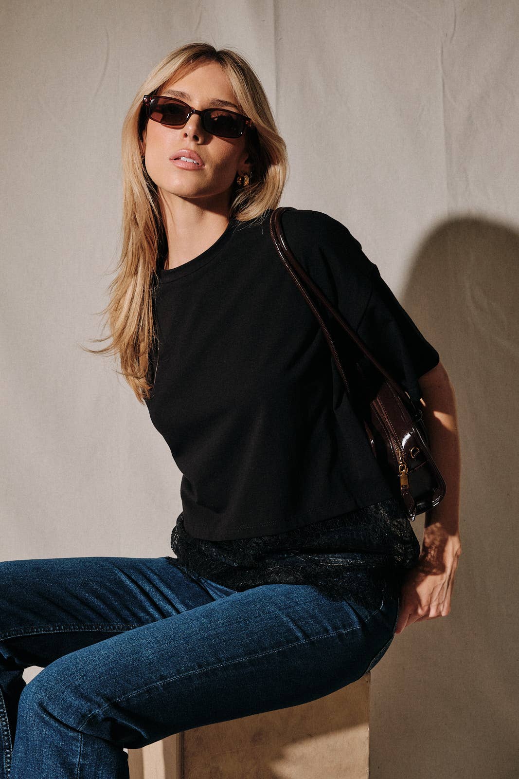 Sunday Edition by LE LIS - Oversized Lace Hem Short Sleeve Top