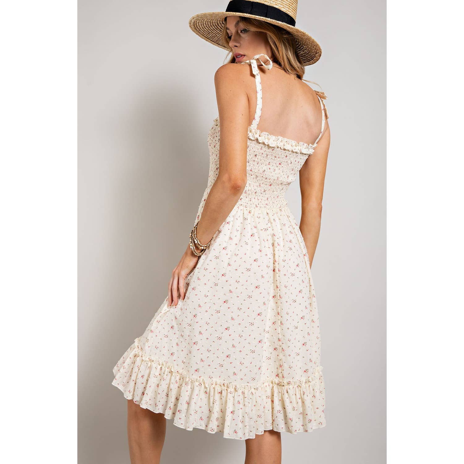 Sweet Generis - FLOWER PRINT SWISS DOT SMOCKING DRESS