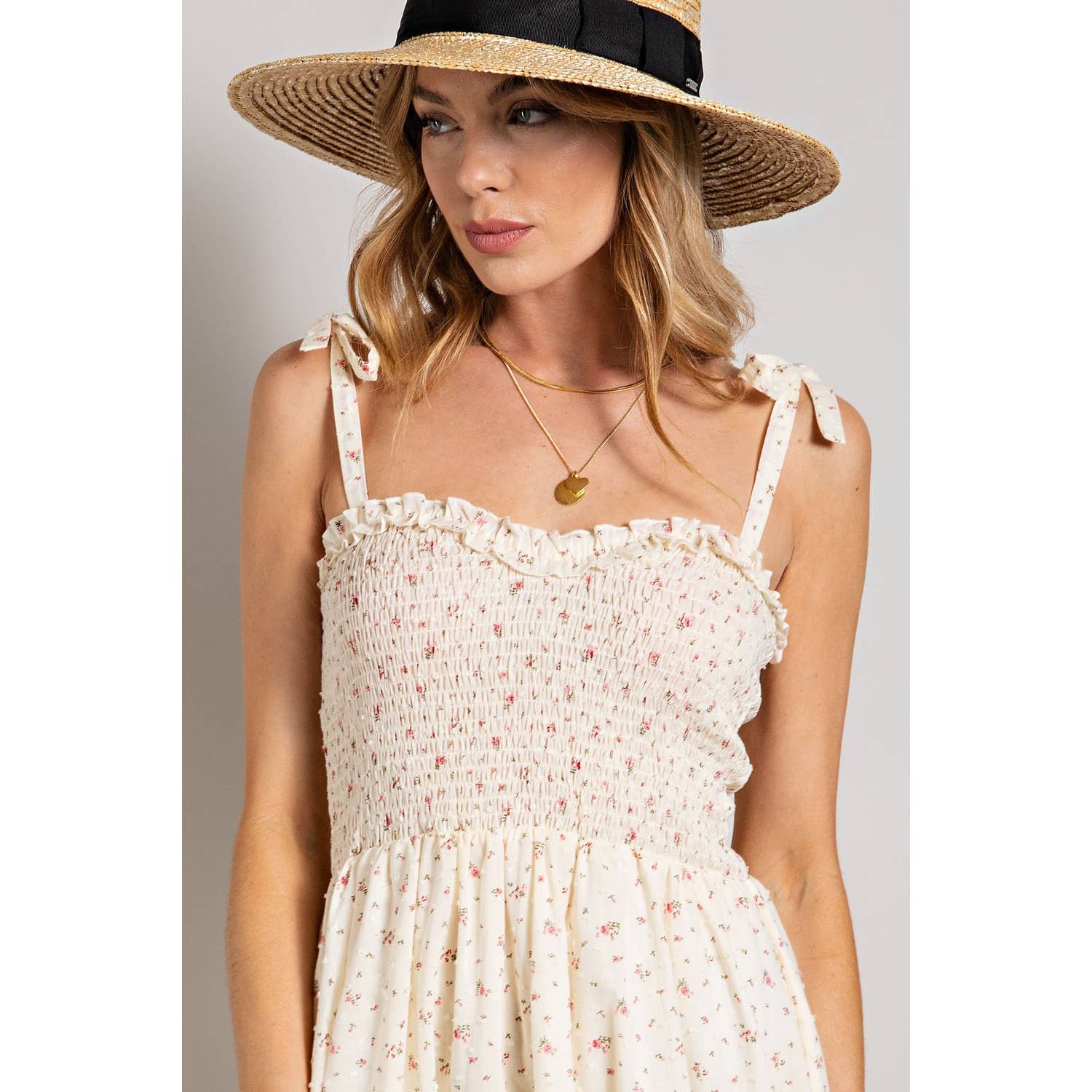 Sweet Generis - FLOWER PRINT SWISS DOT SMOCKING DRESS