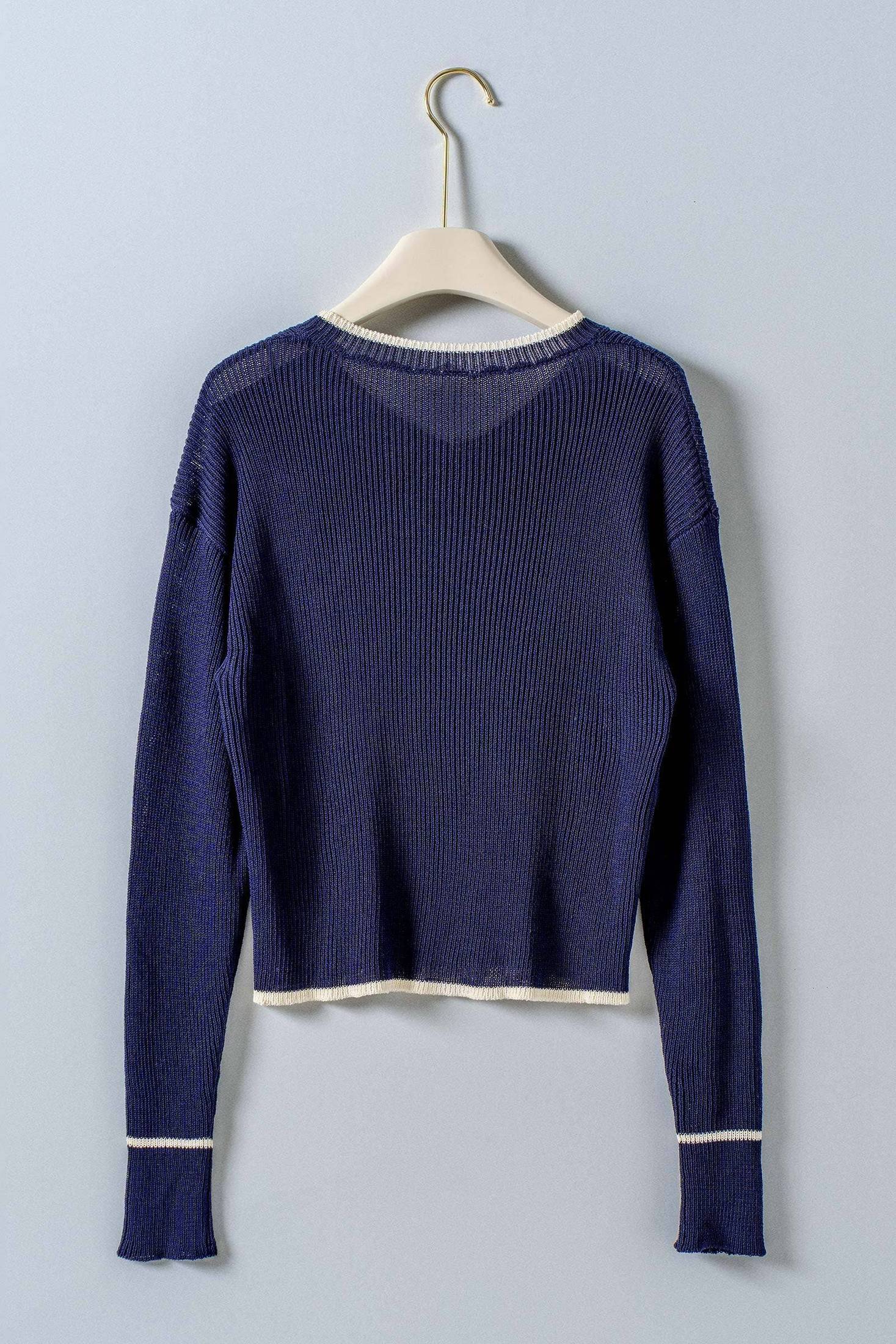 Urban Daizy - Nautical Anchor V-Neck Knit Top Contrast Trim