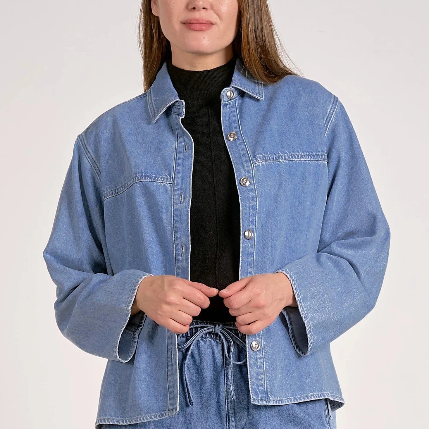 V-Neck Collar Denim Top Tops