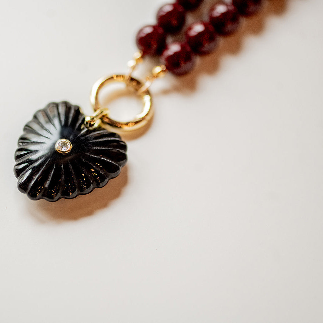 Bordeaux Beaded Heart Necklace