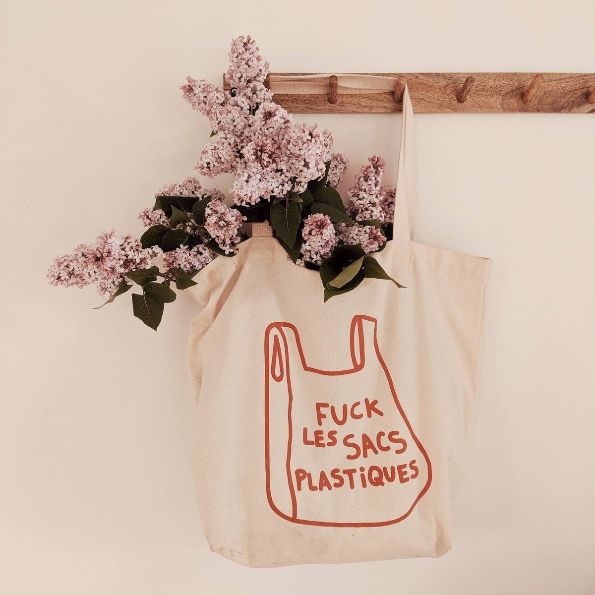 Fuck Les Sacs Plastique' Printed Cotton Tote Bag Bags + Pouches