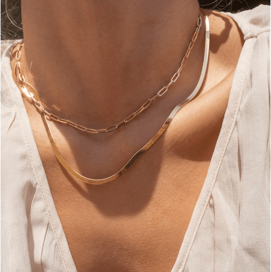 Gold Filled Essential Layering Chains Necklaces - petite paperclip chain and herringbone chain