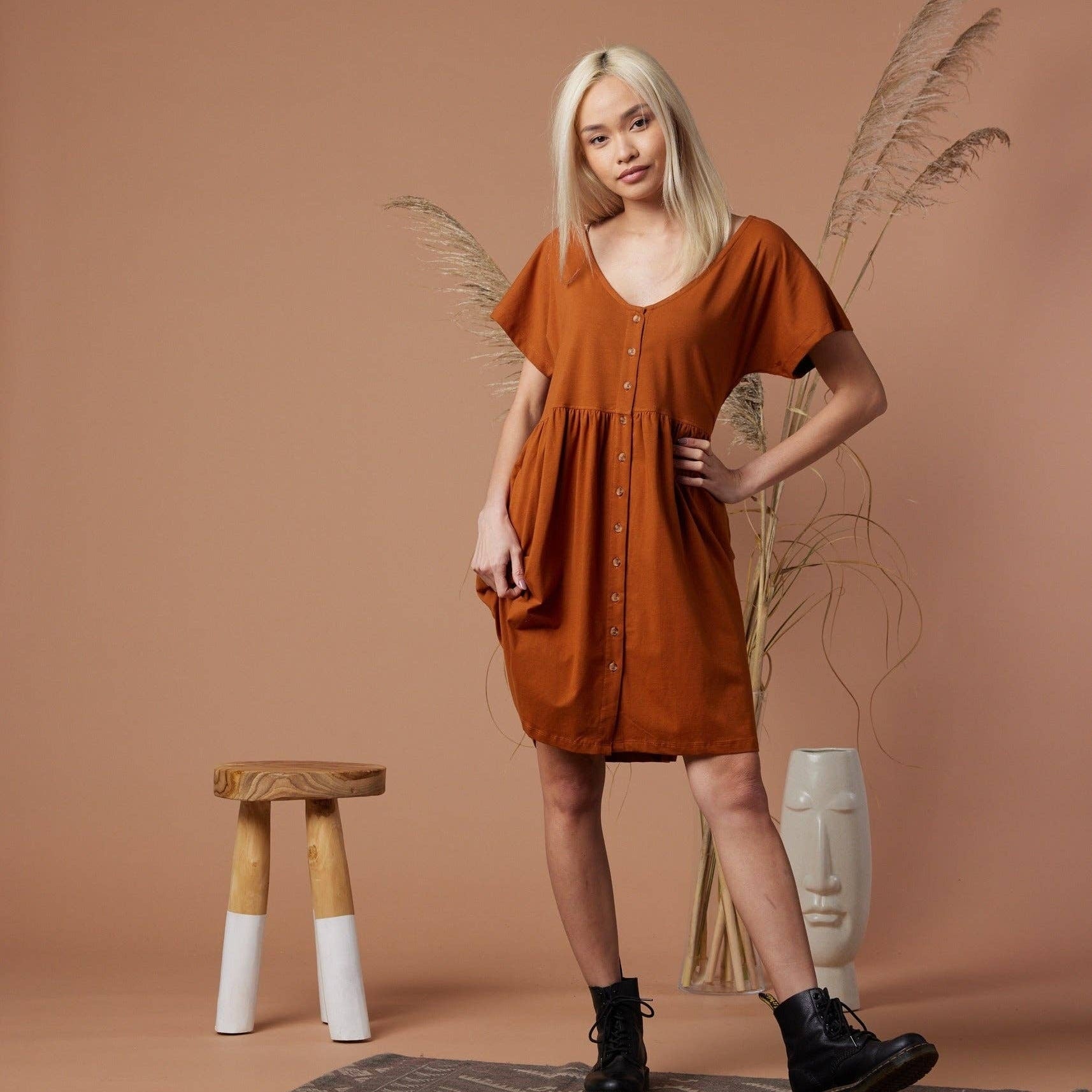Josie Dress: Camel Dresses + Jumpsuits