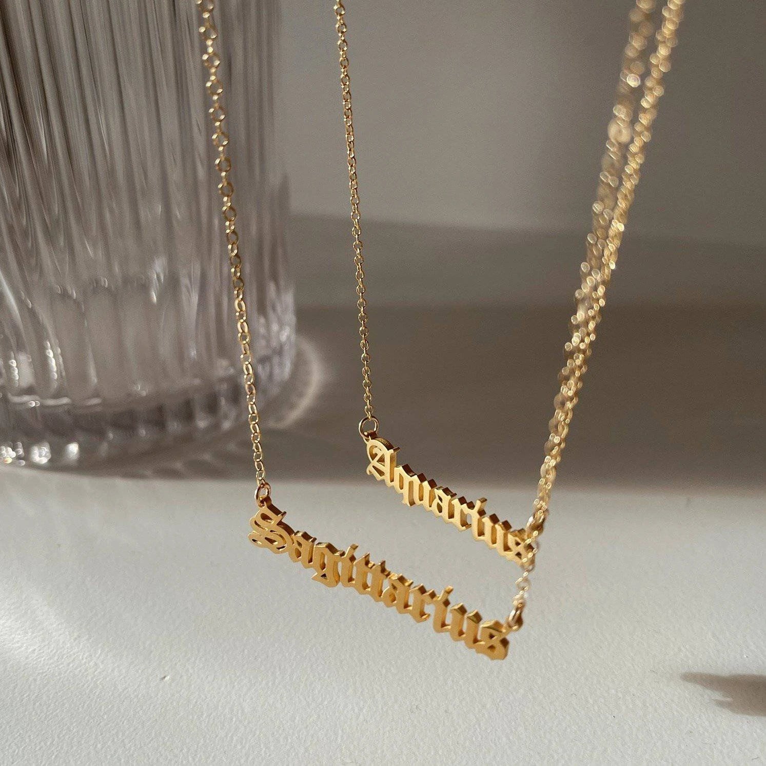 Zodiac Nameplate Necklace Necklaces