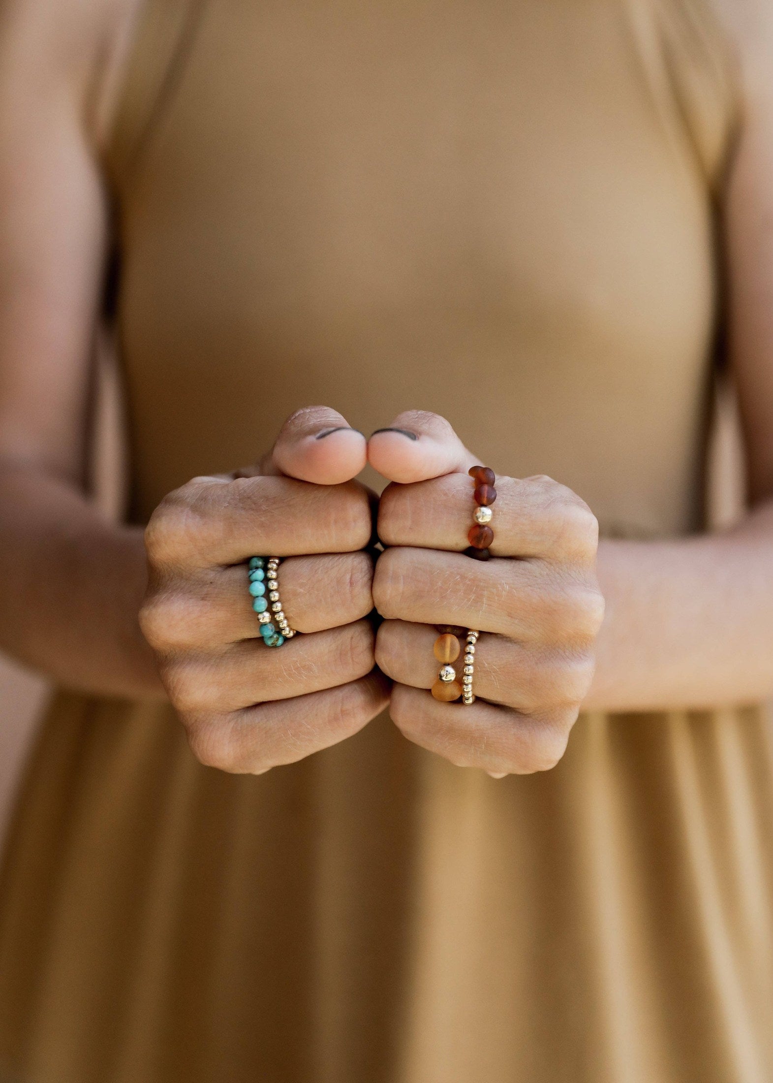 14K Gold Filled Beaded Stretchy Stacking Ring Rings