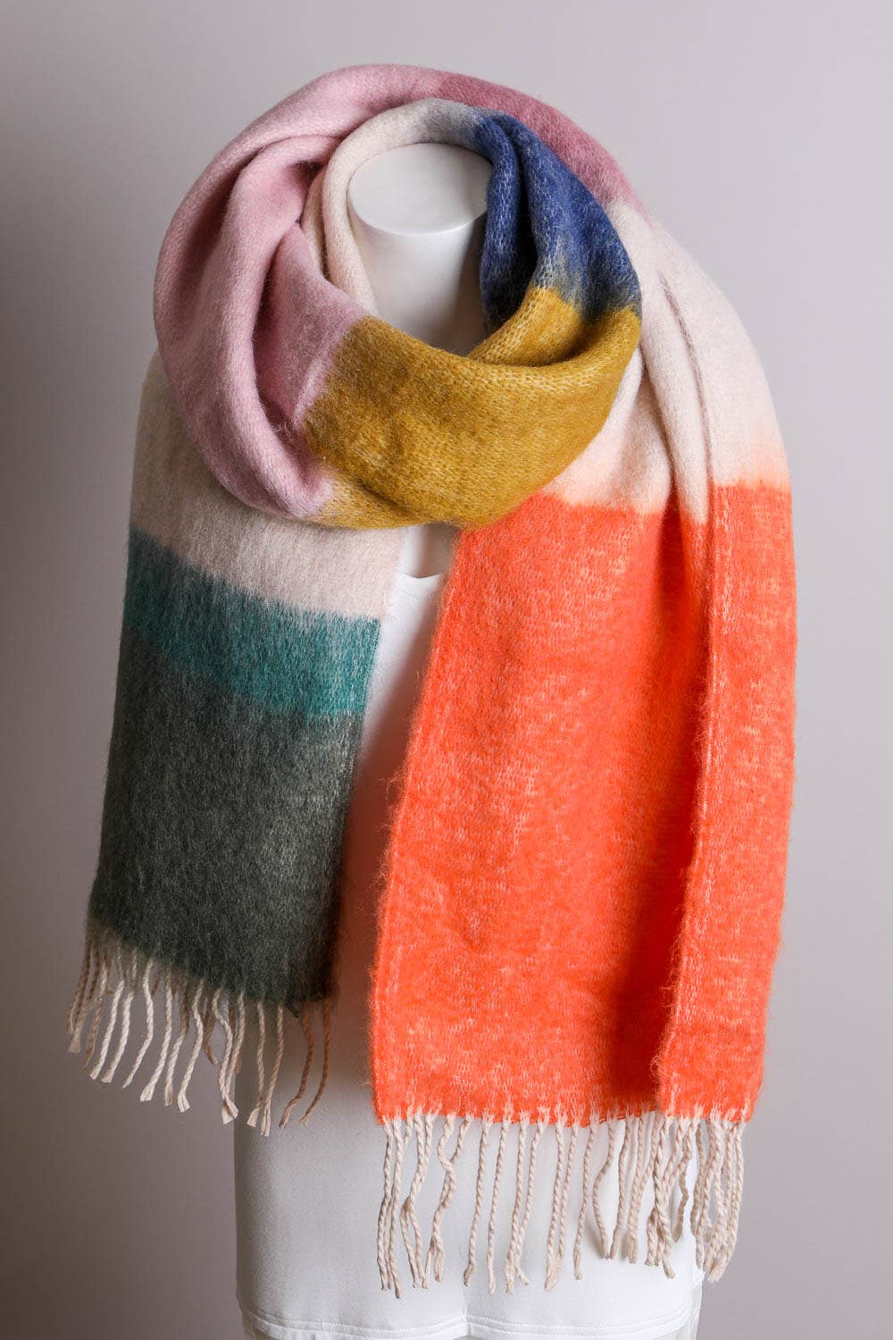 Winter Color Block Faux Mohair Scarf