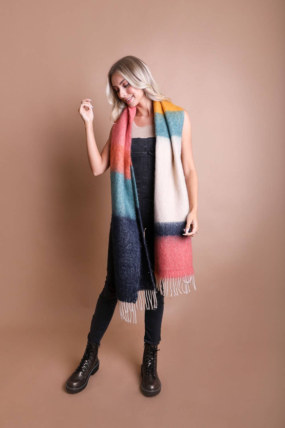 Winter Color Block Faux Mohair Scarf