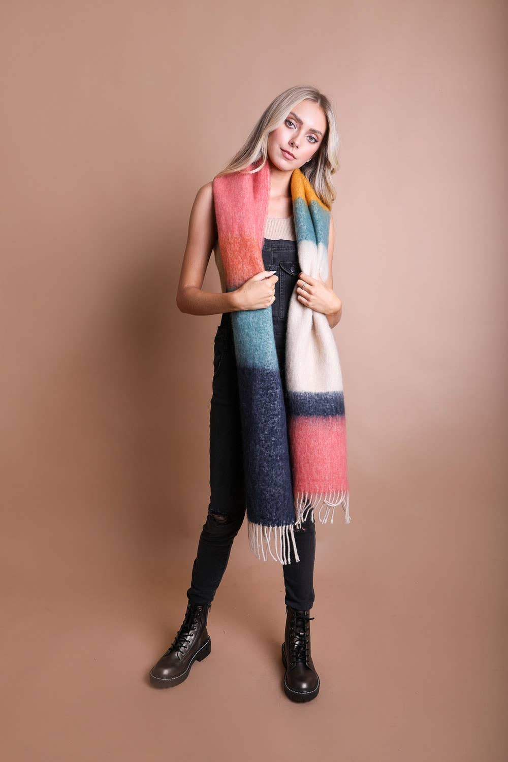 Winter Color Block Faux Mohair Scarf