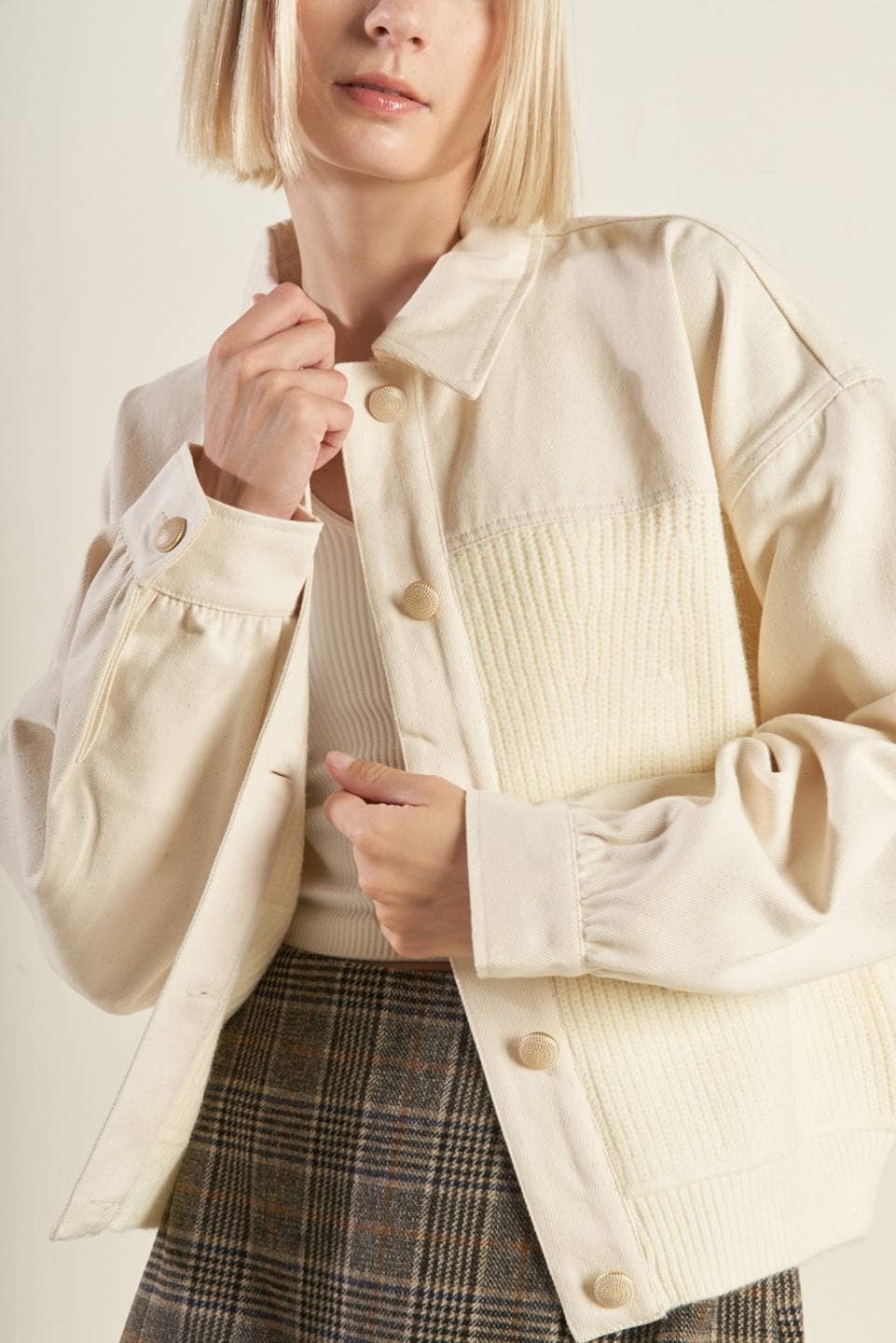 A Sweater Knit/Twill Combination Jacket Jackets