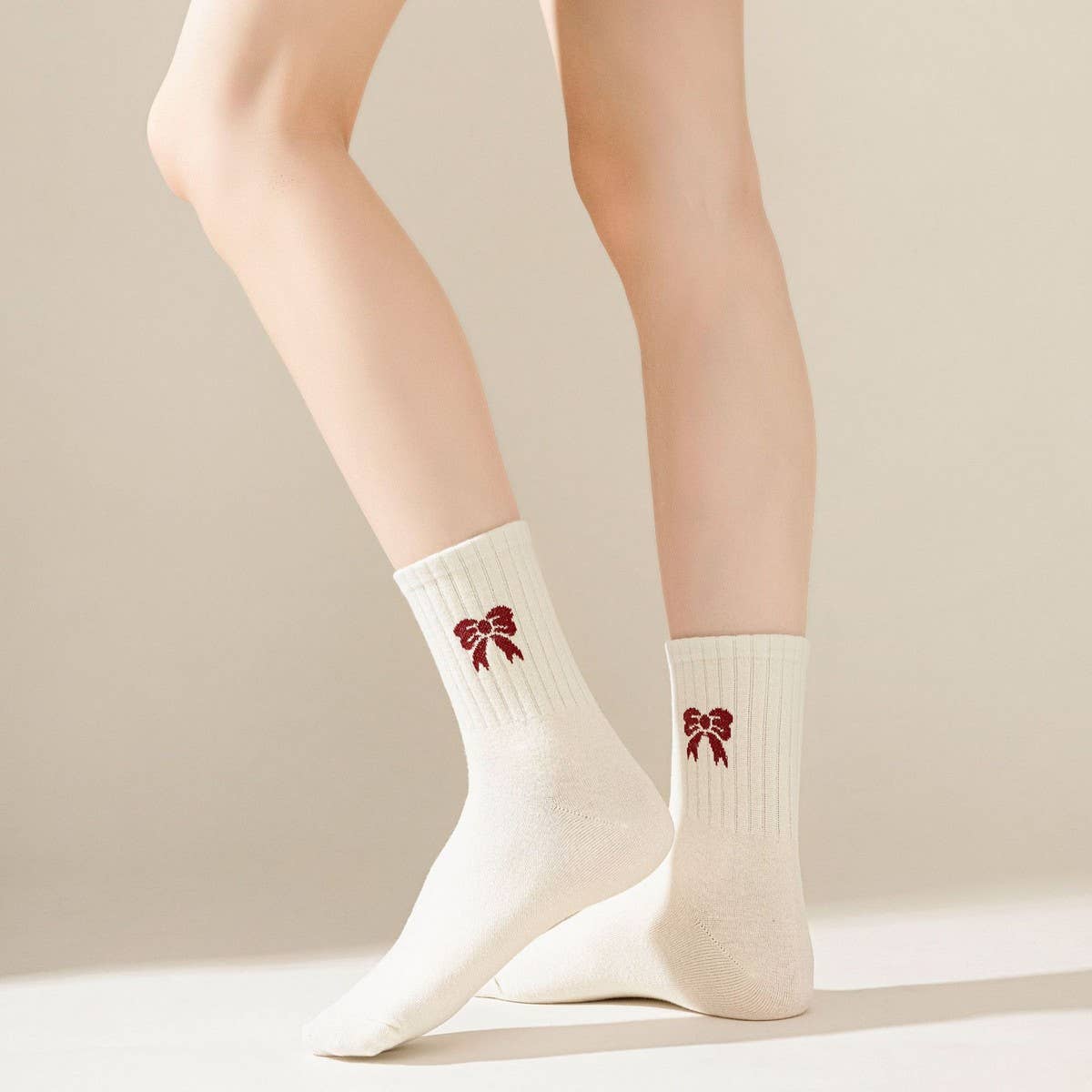 ACCITY - CHRISTMAS RED BOWS SOCKS FOR WOMEN_CWMS1371 