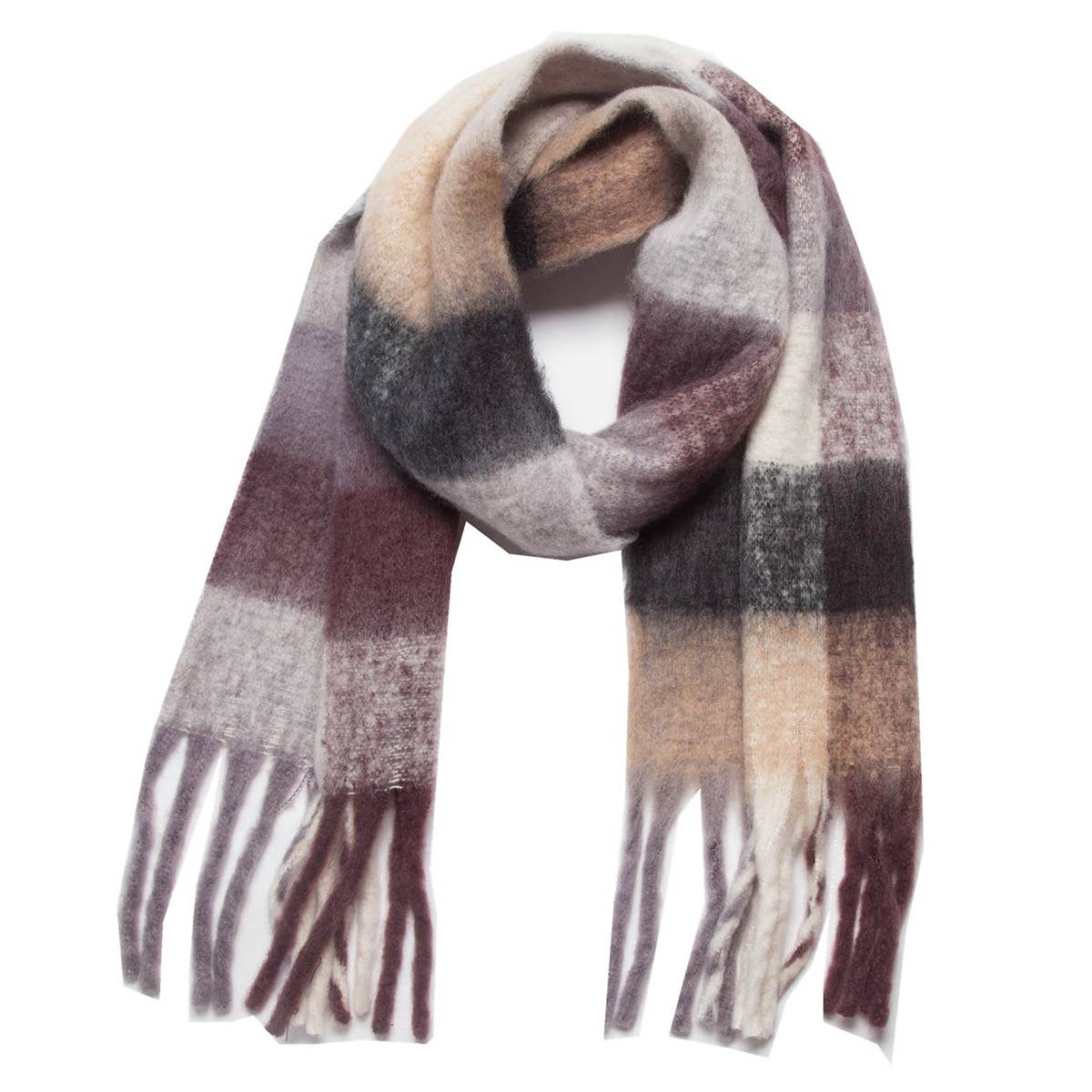 ACCITY - PLAID PATTERN FRINGE TRIM WINTER SCARF_CWASC0119 