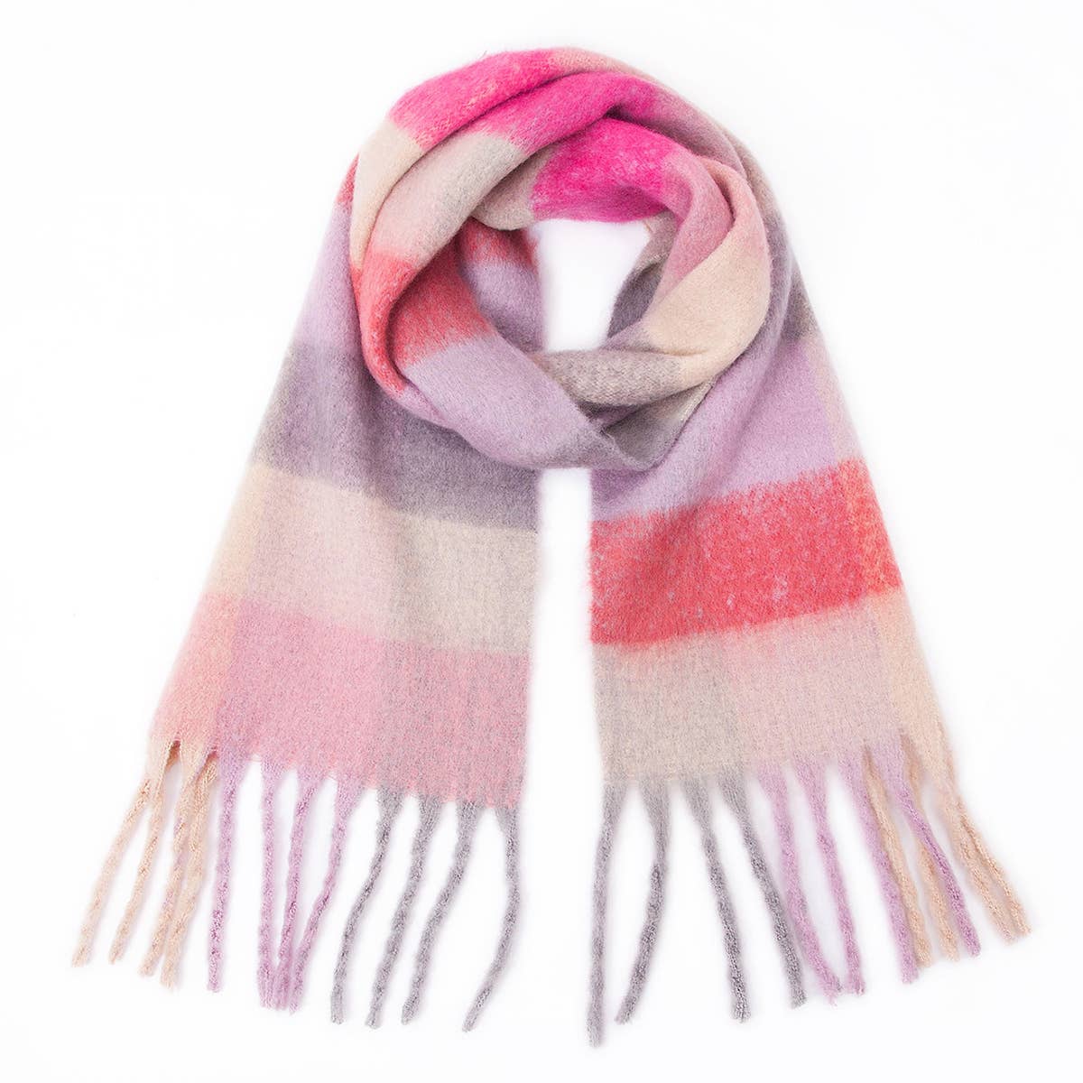 ACCITY - PLAID PATTERN FRINGE TRIM WINTER SCARF_CWASC0119 