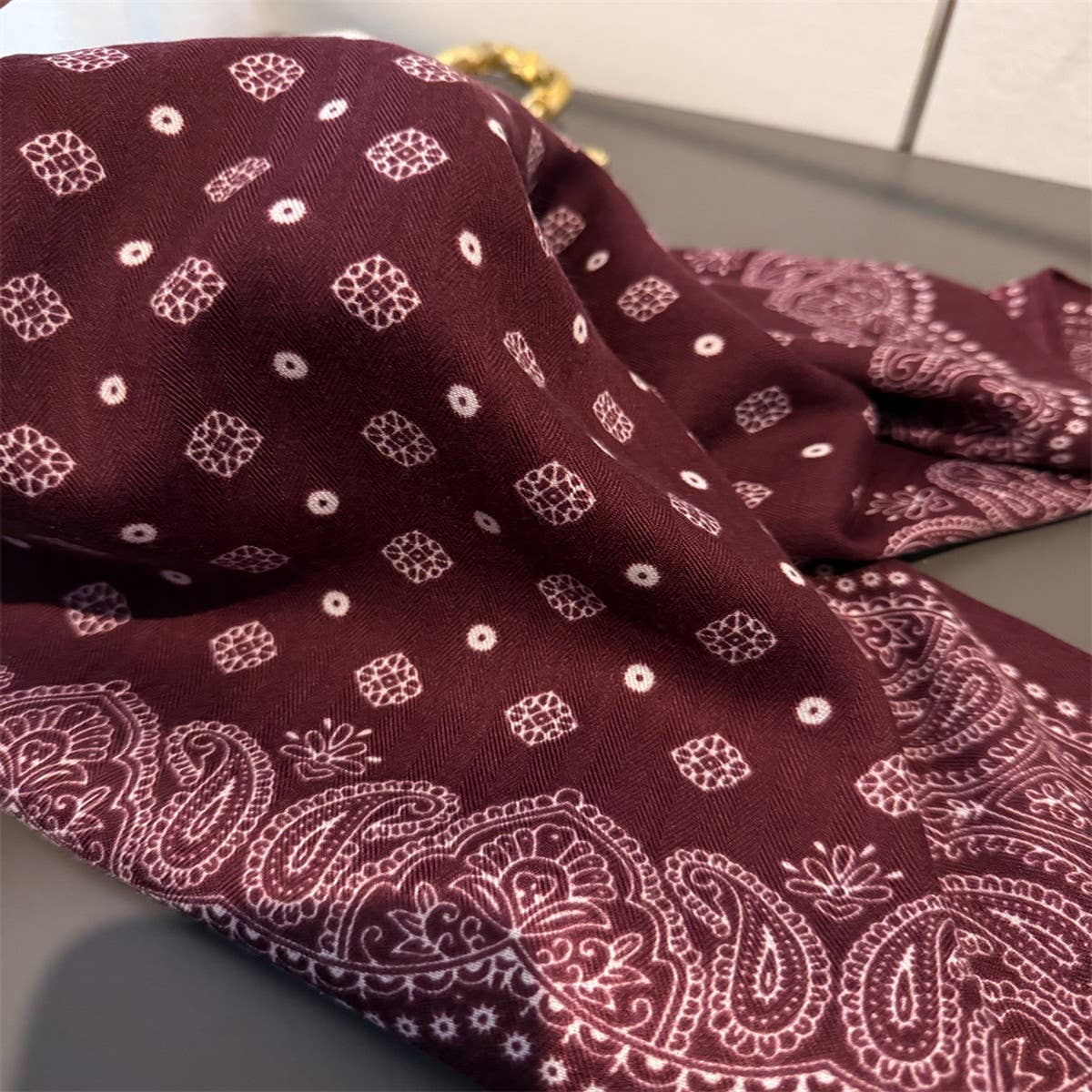 ACCITY - Paisley Herringbone Pattern Silk Scarf_CWASC03316 