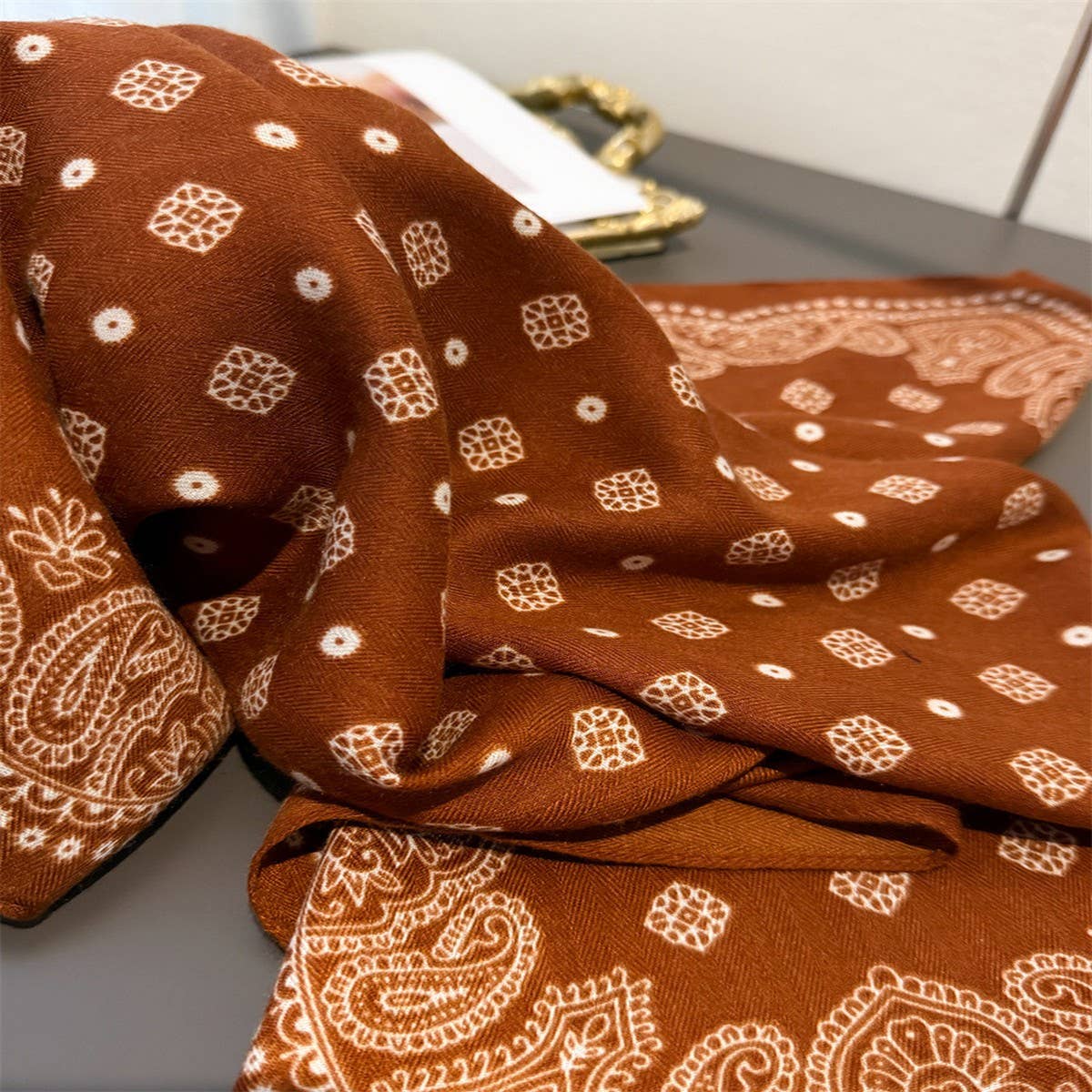 ACCITY - Paisley Herringbone Pattern Silk Scarf_CWASC03316 