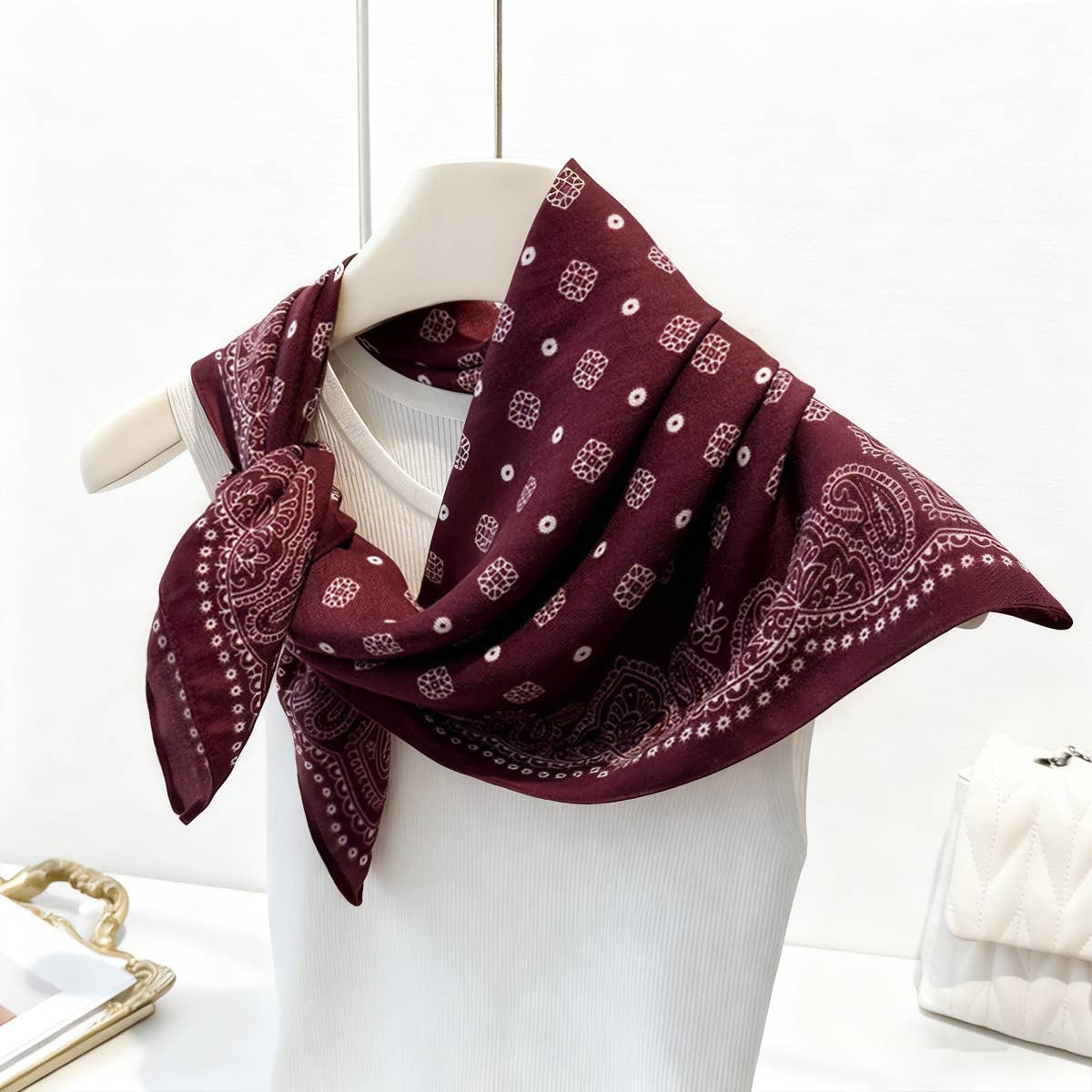 ACCITY - Paisley Herringbone Pattern Silk Scarf_CWASC03316 
