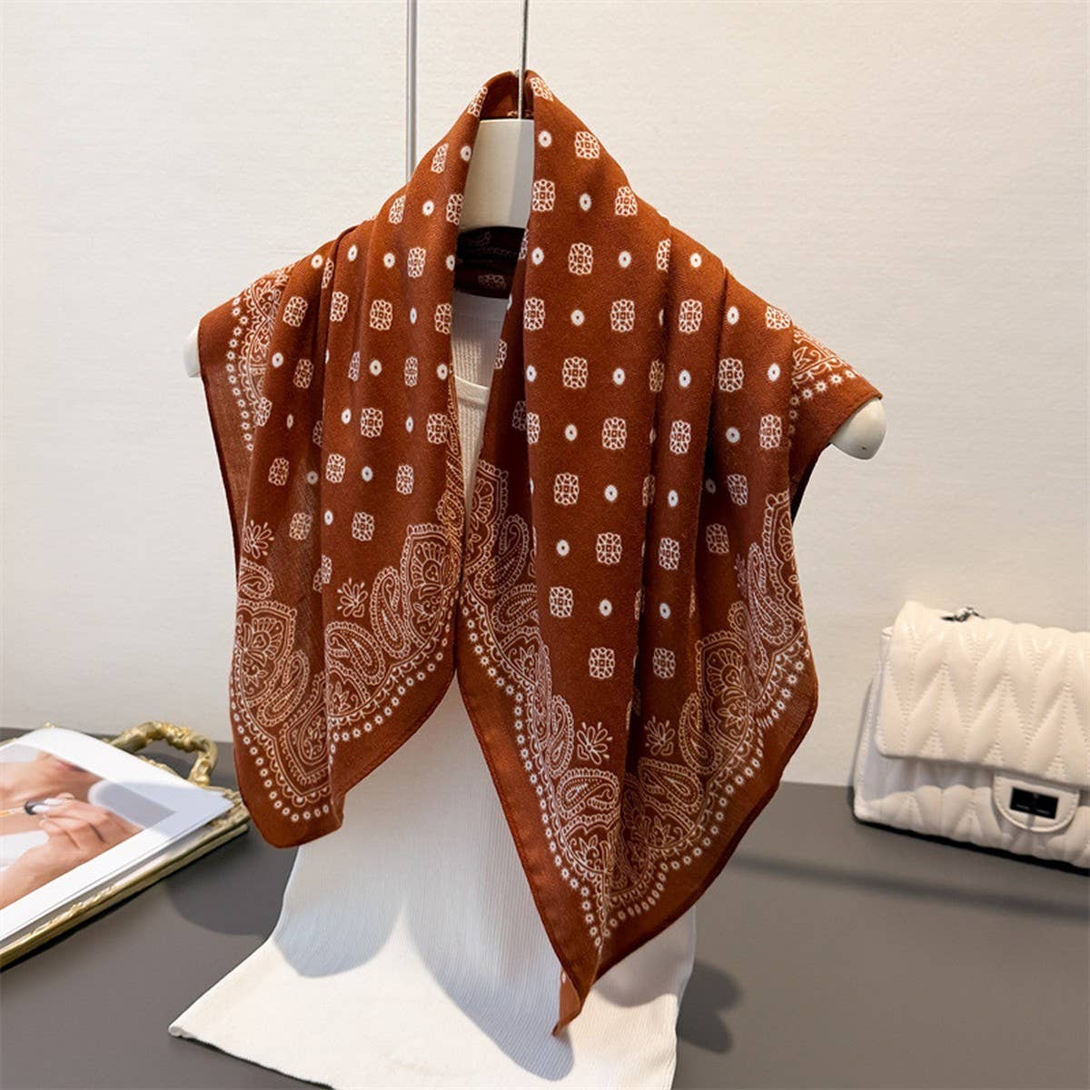 ACCITY - Paisley Herringbone Pattern Silk Scarf_CWASC03316 