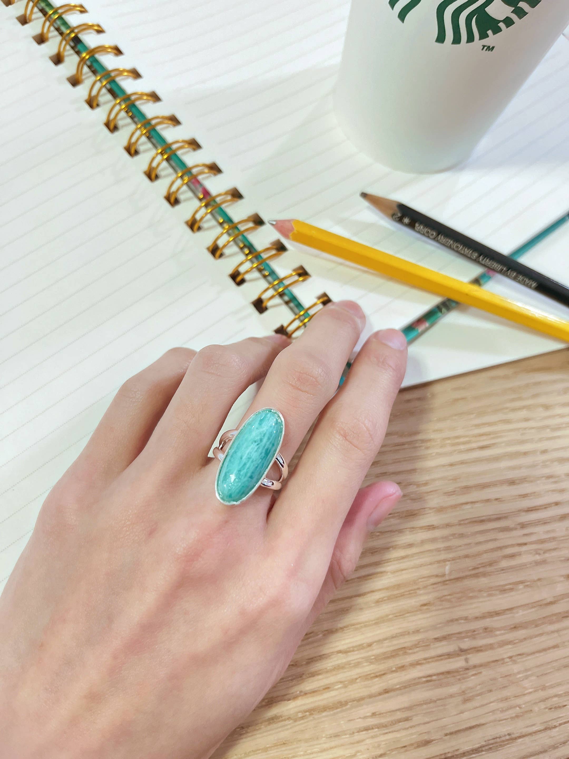 Amazonite Oval Cabochon Ring Rings