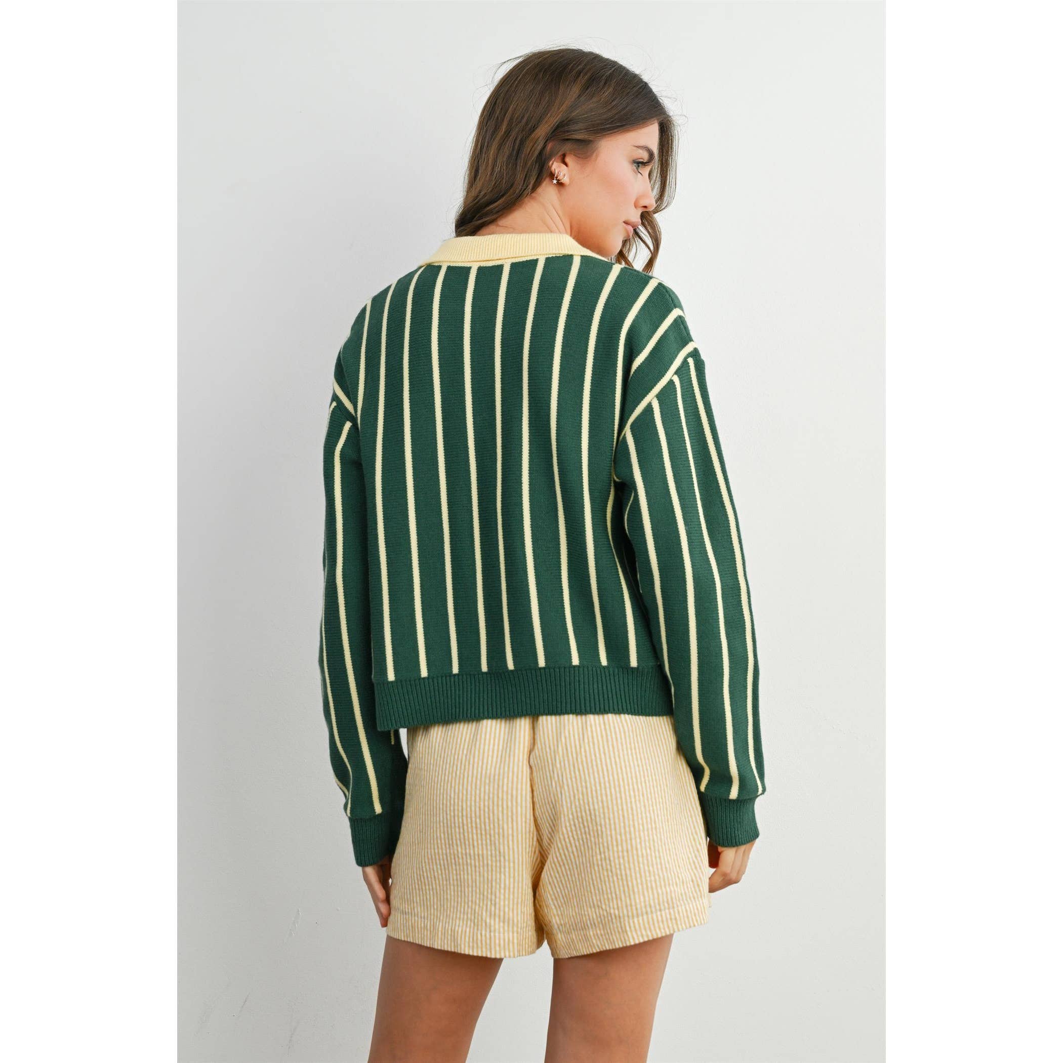 BUTTERMELON - Collared Striped Polo Sweater - BMW8005 