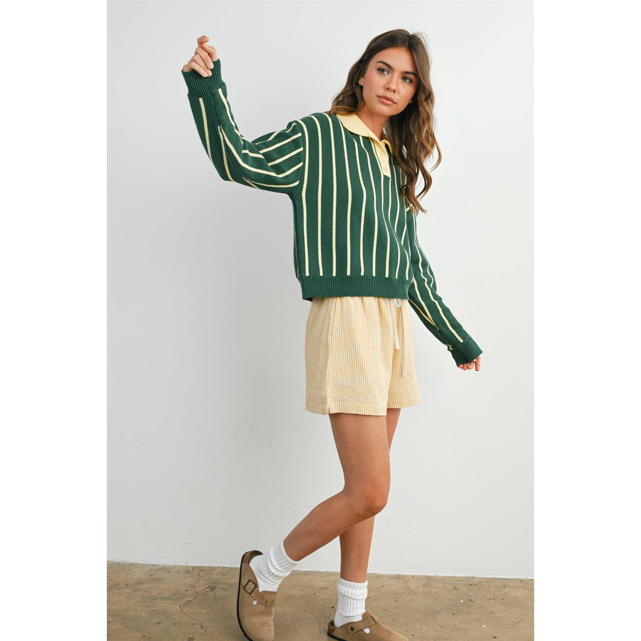 BUTTERMELON - Collared Striped Polo Sweater - BMW8005 
