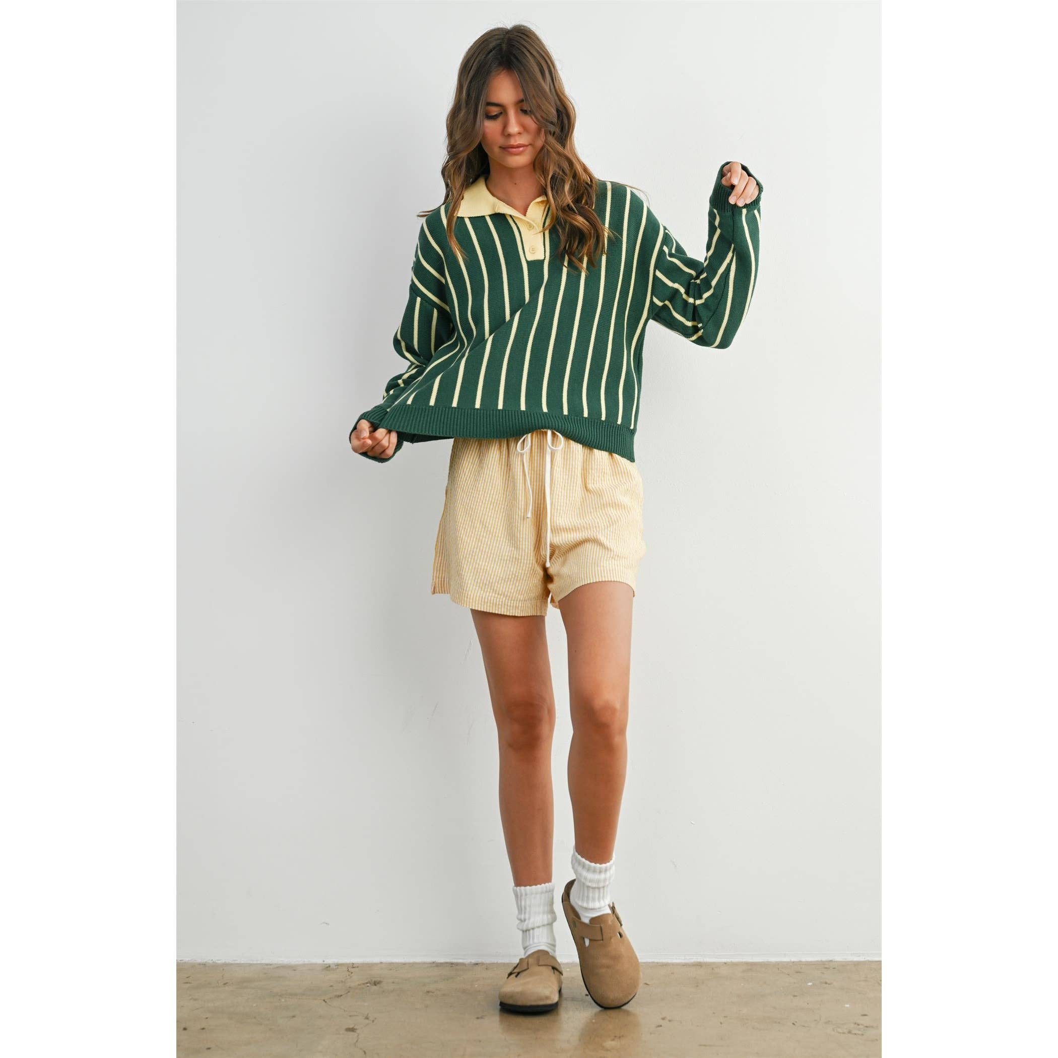 BUTTERMELON - Collared Striped Polo Sweater - BMW8005 