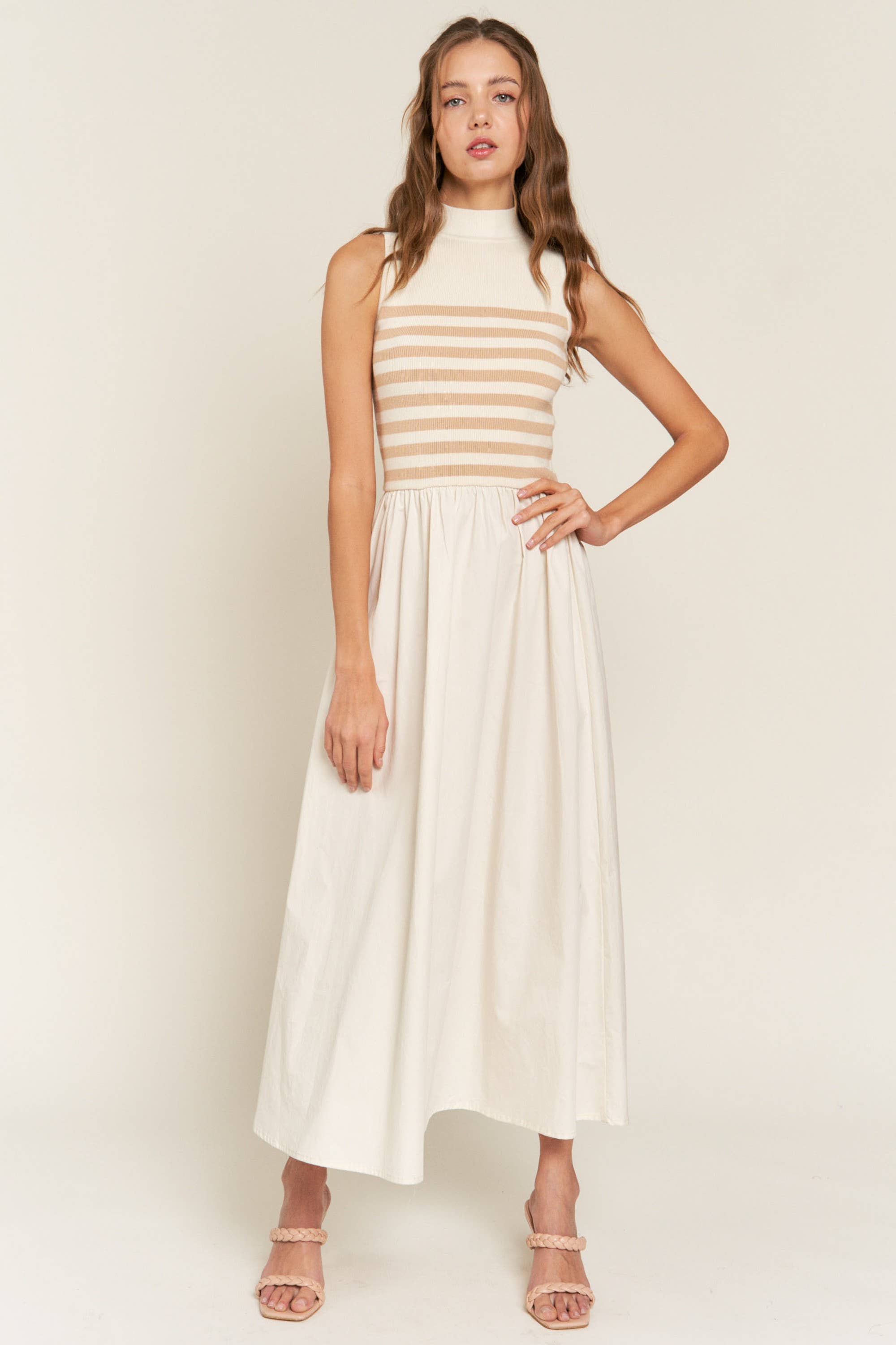 Beige Striped Maxi Dress Dresses + Jumpsuits